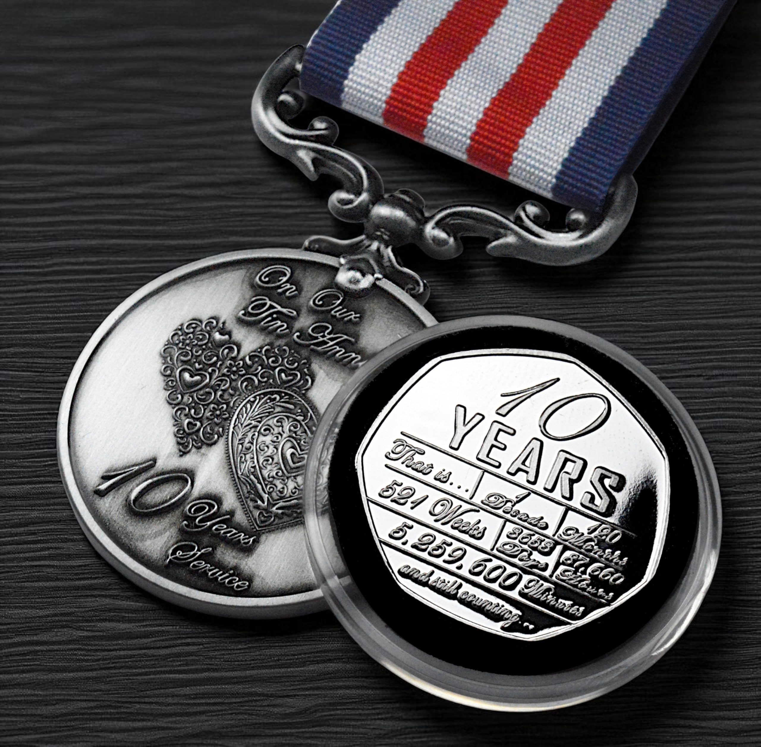 The Commemorative Coin Company Silver For You On Our 10Th Tin Anniversary Commemorative And Service Medal Set. (Not Wedding Ann) 10 Years Gift/Present/Partner 10 Years