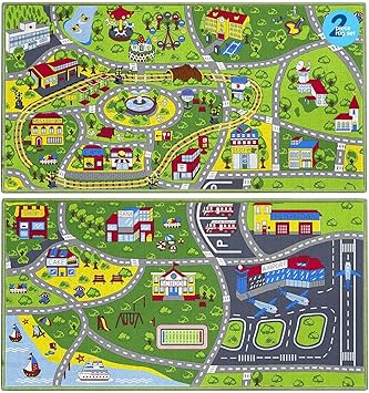 Amazon.com: Booooom Jackson 2 Pack Car Rug,Non Slip Train Track Car Mat ...