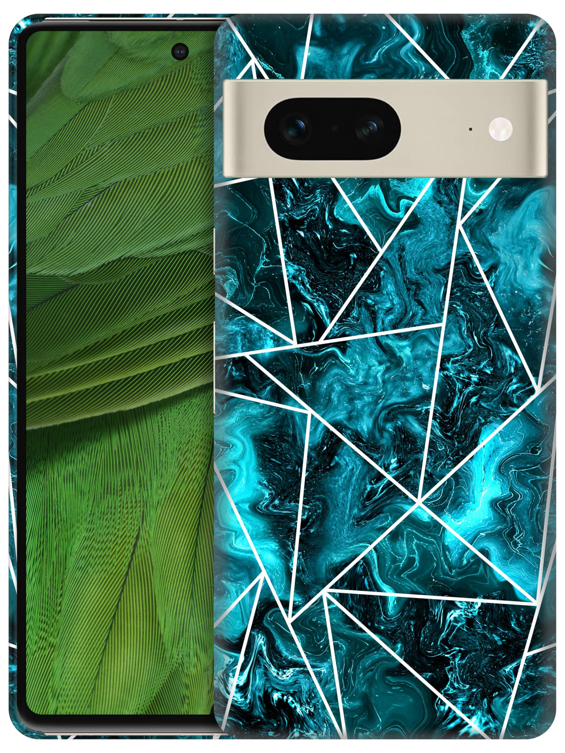 for Google Pixel 7 5G, Pixel 7 Case - Cute Geometric Marble Teal Painted Design Printed Slim & Sleek Hard Plastic Snap on Protective Designer Back Phone Case/Cover for Pixel 7