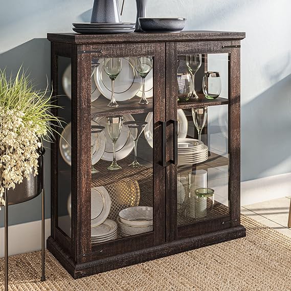Amazon.com - BELLEZE Storage Cabinet with Shelves and Glass Doors for ...