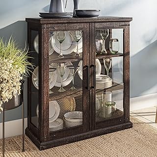 BELLEZE Storage Cabinet with Shelves and Glass Doors for Entryway, Living Room, Hallway, or Kitchen - Ashford (Espresso)