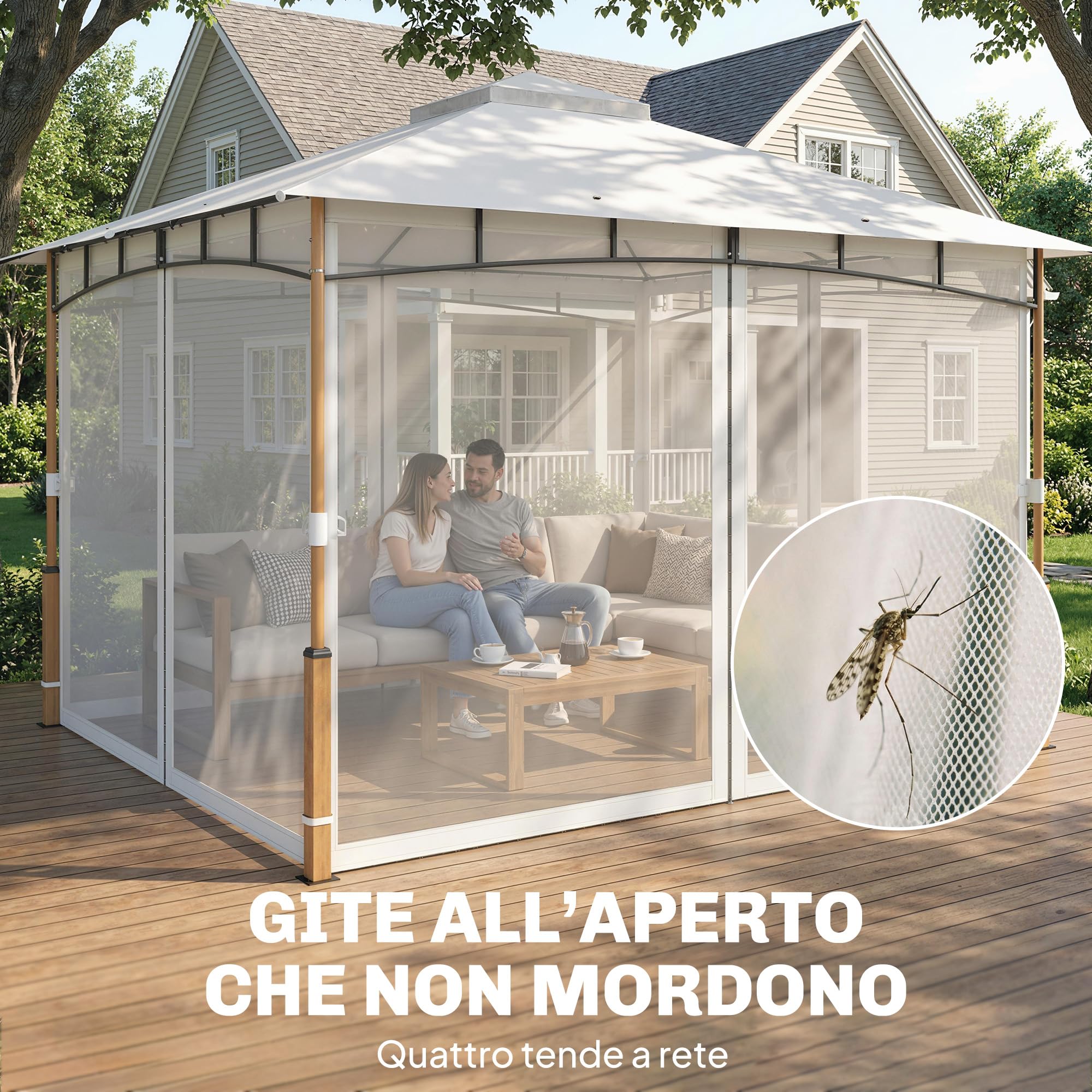 Outsunny Gazebo da Giardino 3x3.6 m Parete Zanzariera Doppio Tetto Crema