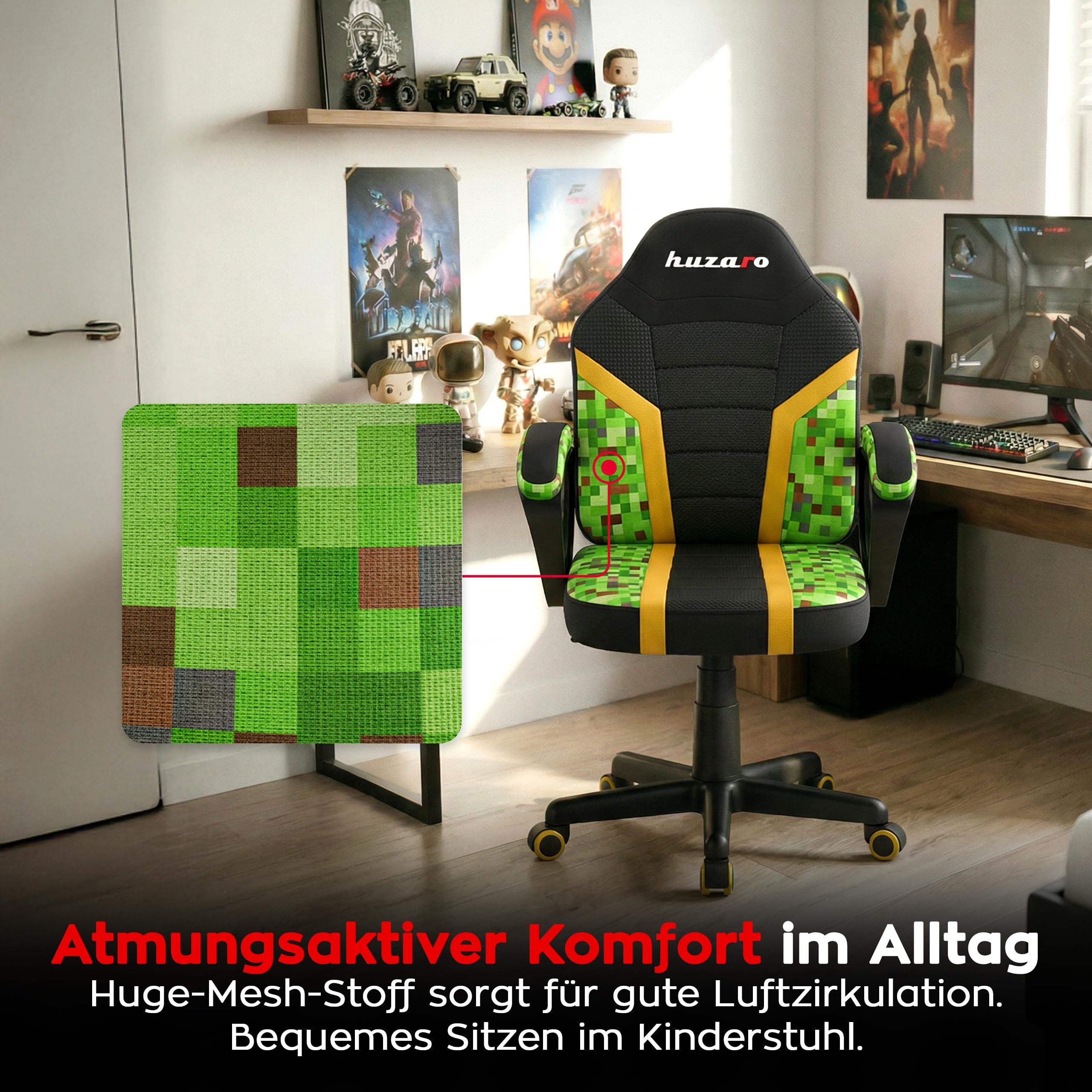 huzaro Ranger 1.0 - PC Stuhl Gaming Zocker Stuhl – Kinderschreibtischstuhl & Gaming Stuhl Kinder - Schreibtisch Höhenverstellbar Kinder, Schreibtischstuhl Jugendliche Jungen - Pixel