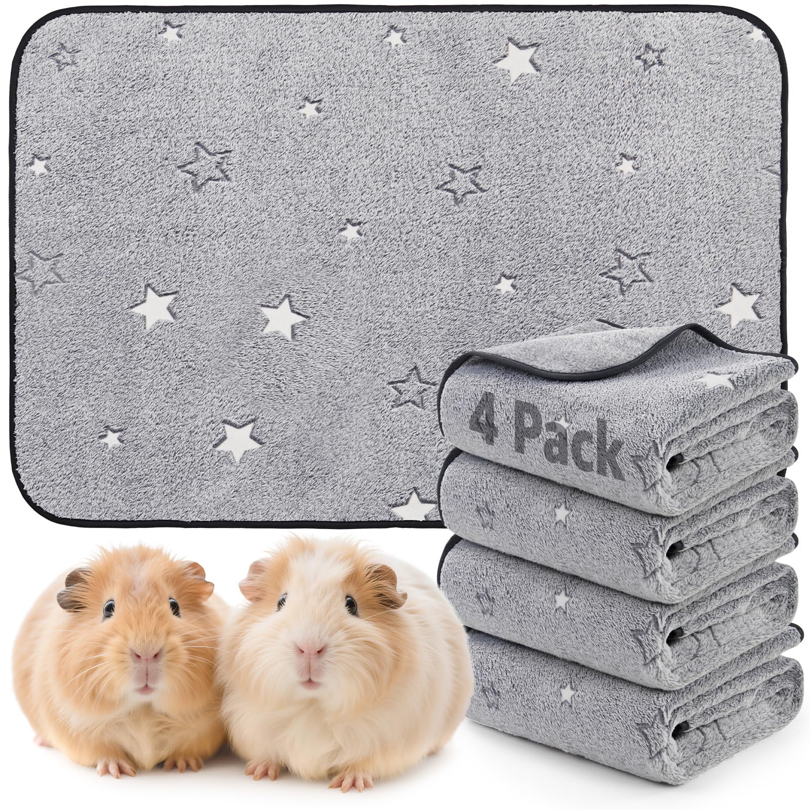 PICK FOR LIFE 4 PCS Guinea Pig Fleece Cage Liner Leakproof Guinea Pig Mats Pee Pads Washable Pet Blankets Soft Absorbent for Small Animal Rabbit Ferret Hamster Chinchillas Hedgehog Puppy