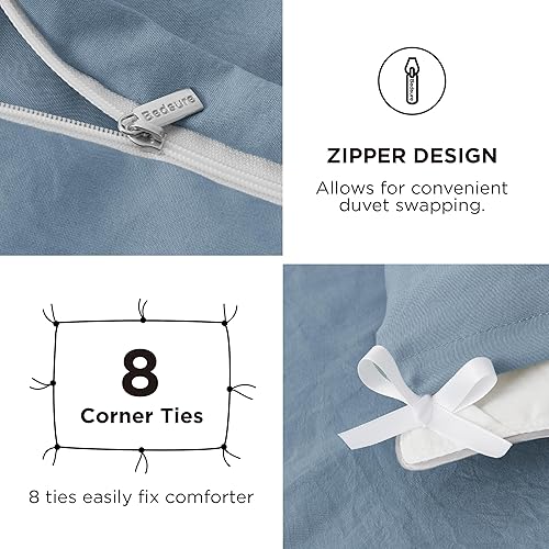 Vista 286 de Bedsure Funda de edredón azul pizarra tamaño Queen – Juego de ropa de cama extra suave prelavada similar al algodón, incluye 1 funda de edredón