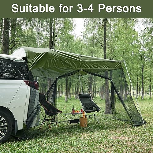 Miniatura 2 de G4Free Toldo para automóvil con mosquitera, portátil, para SUV, para puerta trasera, para exteriores, campamento, automóvil, viajes, (verde militar)