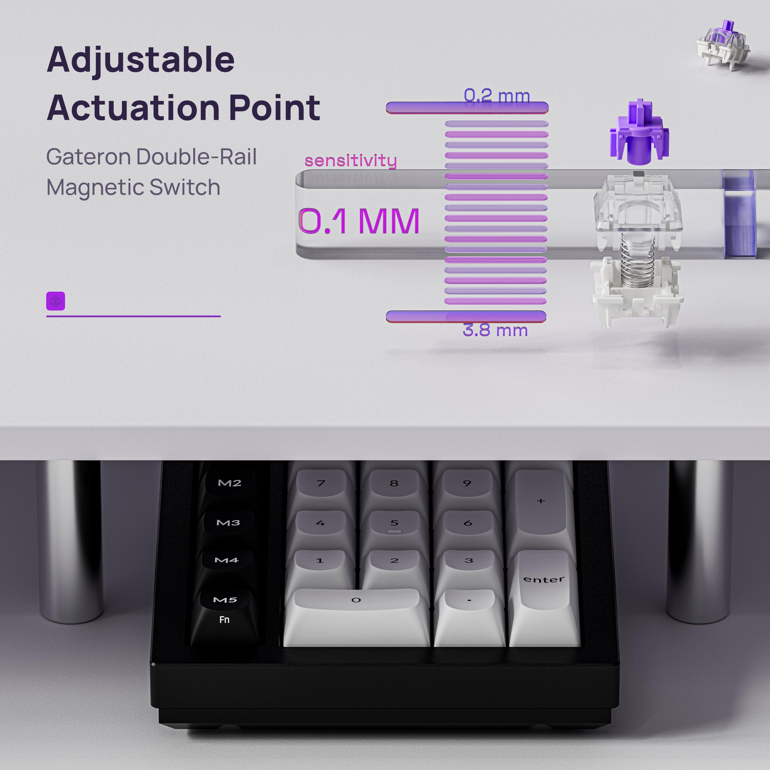 Keychron Q0 HE Kabelloser Magnetisches Numpad, 2,4 GHz/Bluetooth 5.1, Schnelltrigger, RGB, programmierbarer mit QMK, Hot-Swap-fähig, CNC-gefrästes Aluminium-Numpad für Mac, Windows und Linux – Schwarz