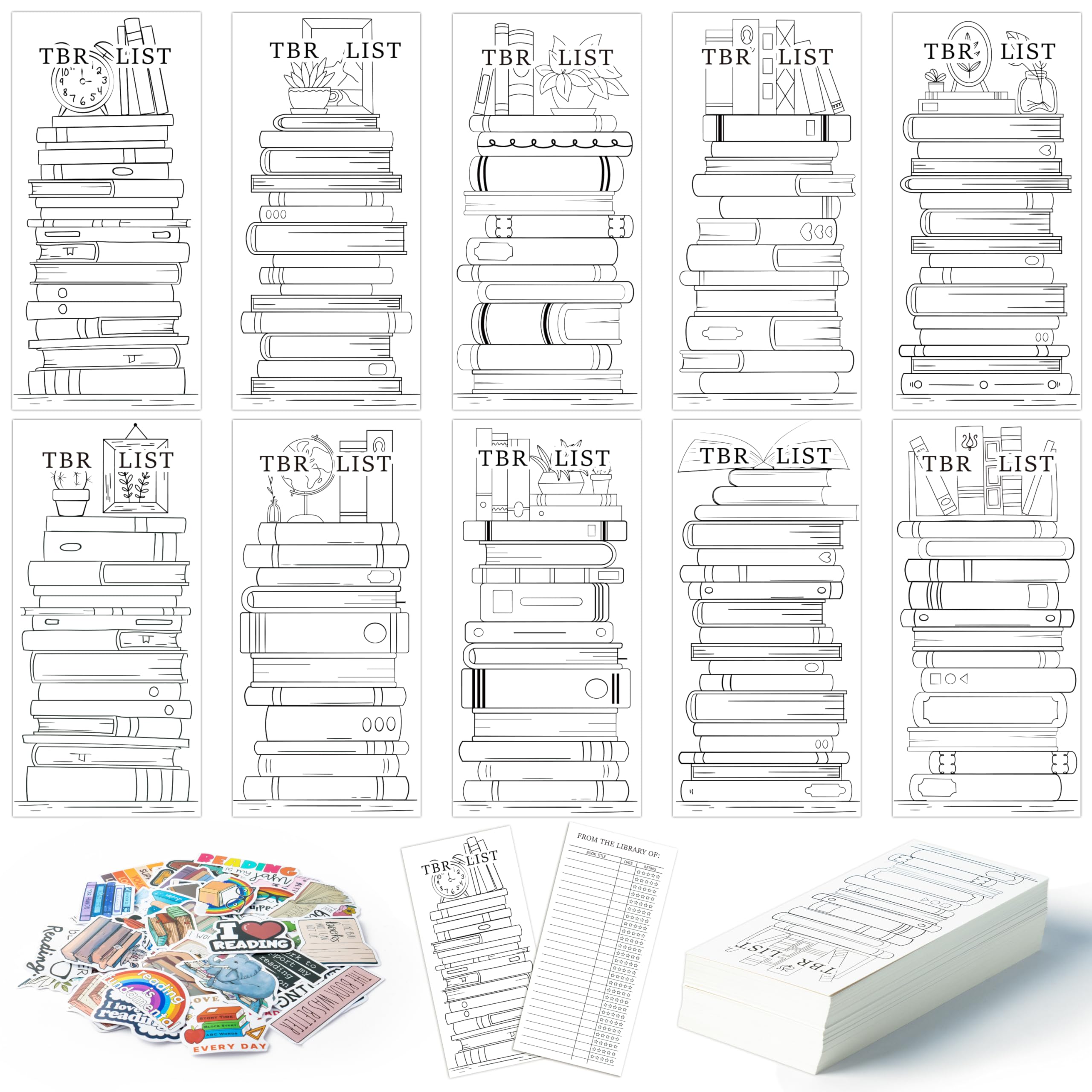 COcnny Book Bookmarks Reading Marks - 150pcs Read List Bookmark with Stickers Set, Cute Bookish Tracker Log Bulk Items, Color Your Own Timer Study Records Tracker for Reading Lovers Teacher Student
