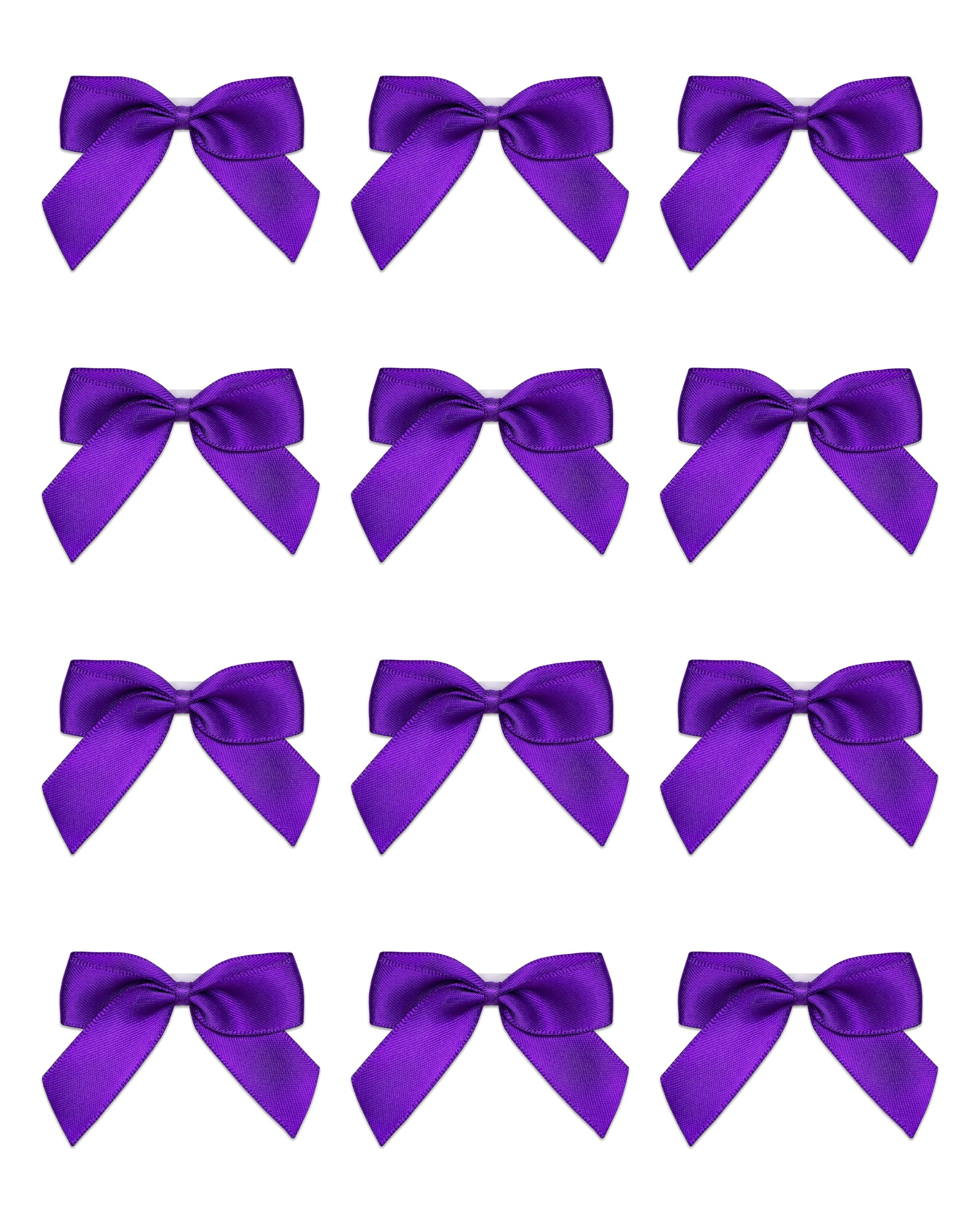 Italian Options Small Satin Ribbon Bows, Self Adhesive Bow Decorations for Crafts, Gift Wrap, Hampers, Hair Bows, Wedding Stationery, Floristry, Christmas, Cakes, Crafting, Purple, 24 Pack, 5 cm