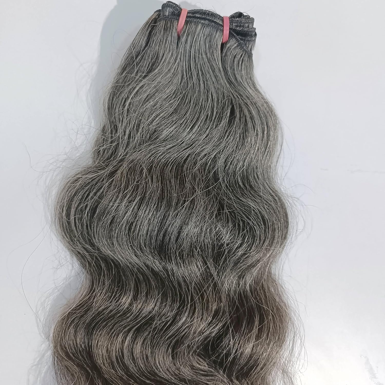 Raw unprocessed Grey - Salt and Pepper Indian Wavy Human Hair Extensions - Remy Human Hair Extensions Single Donor Bundle (100 grams - 3.5 oz) (16 Inches)