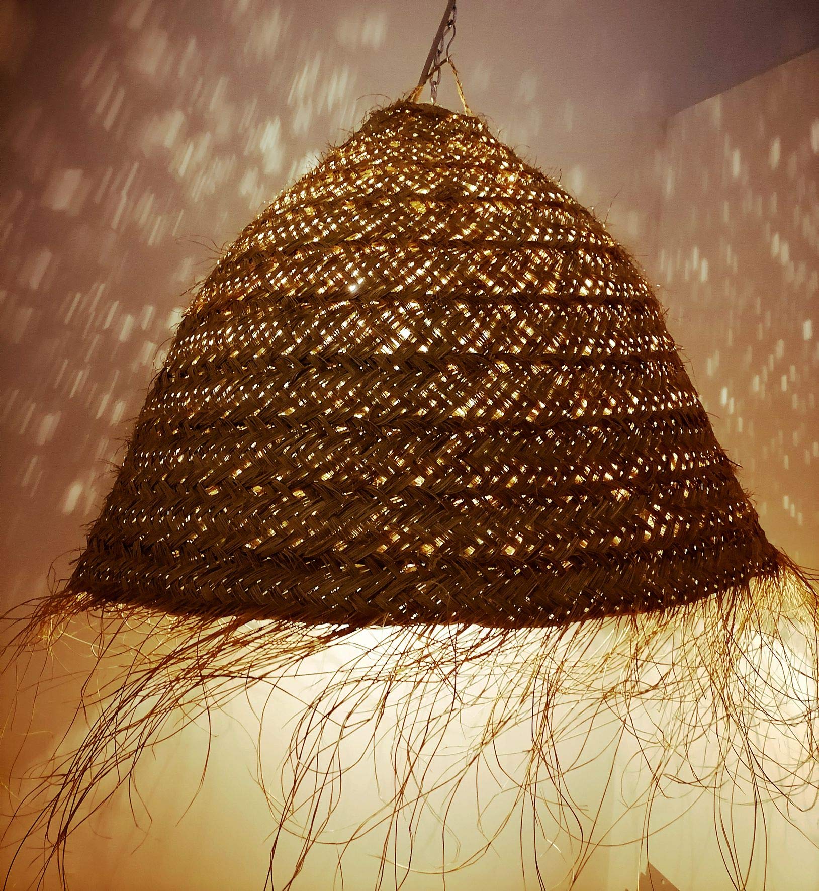 Generico Lampadario a Sospensione in Paglia Artigianale Marocchino: Stile Etnico, Illuminazione Naturale e Accogliente 2403211022 Rattan Vimini Giunco Senza Impianto Elettrico
