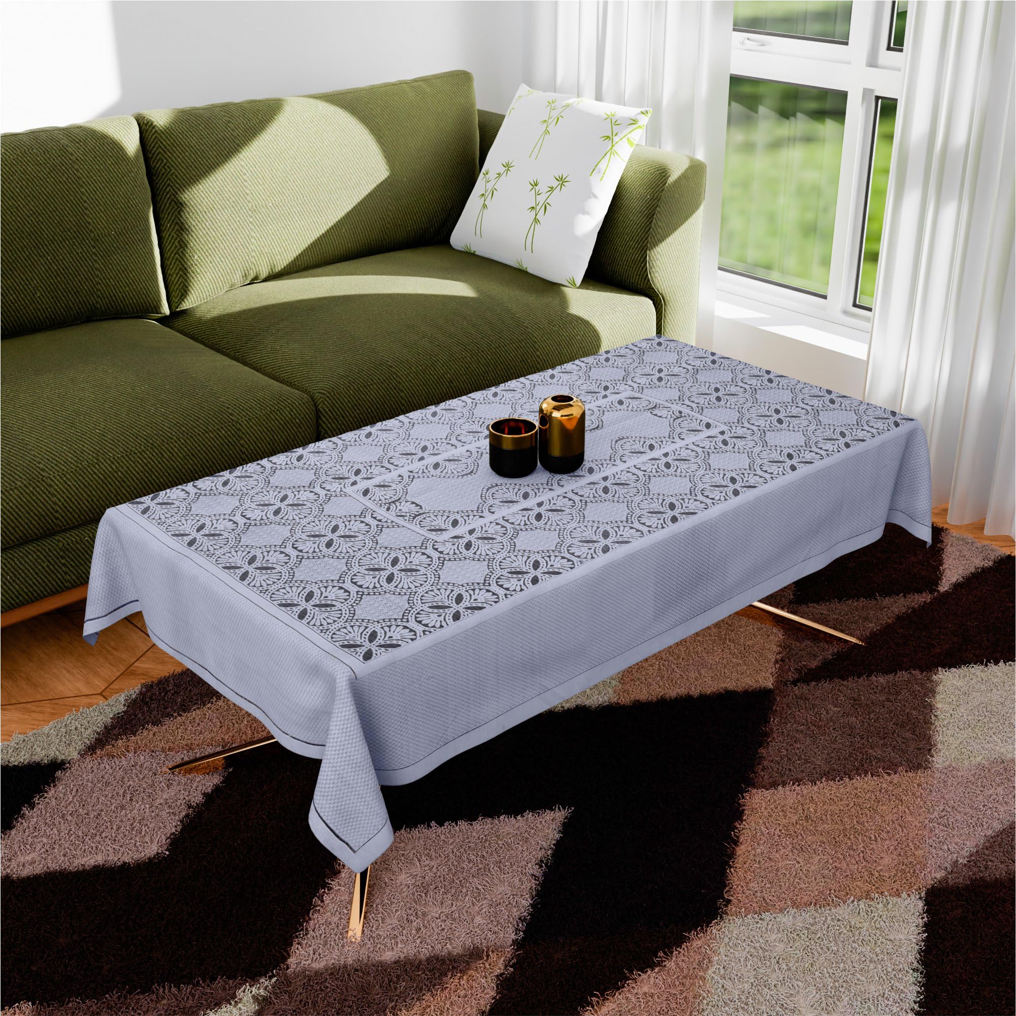 Heart Home Center Table Cover | 40x60 Inch | Indoor & Outdoor Table Cover | Kitchen Dining Table Cloths | Net 4 Seater Table Cover | Self Flower New Jersey | C.T.C | Grey-image-32