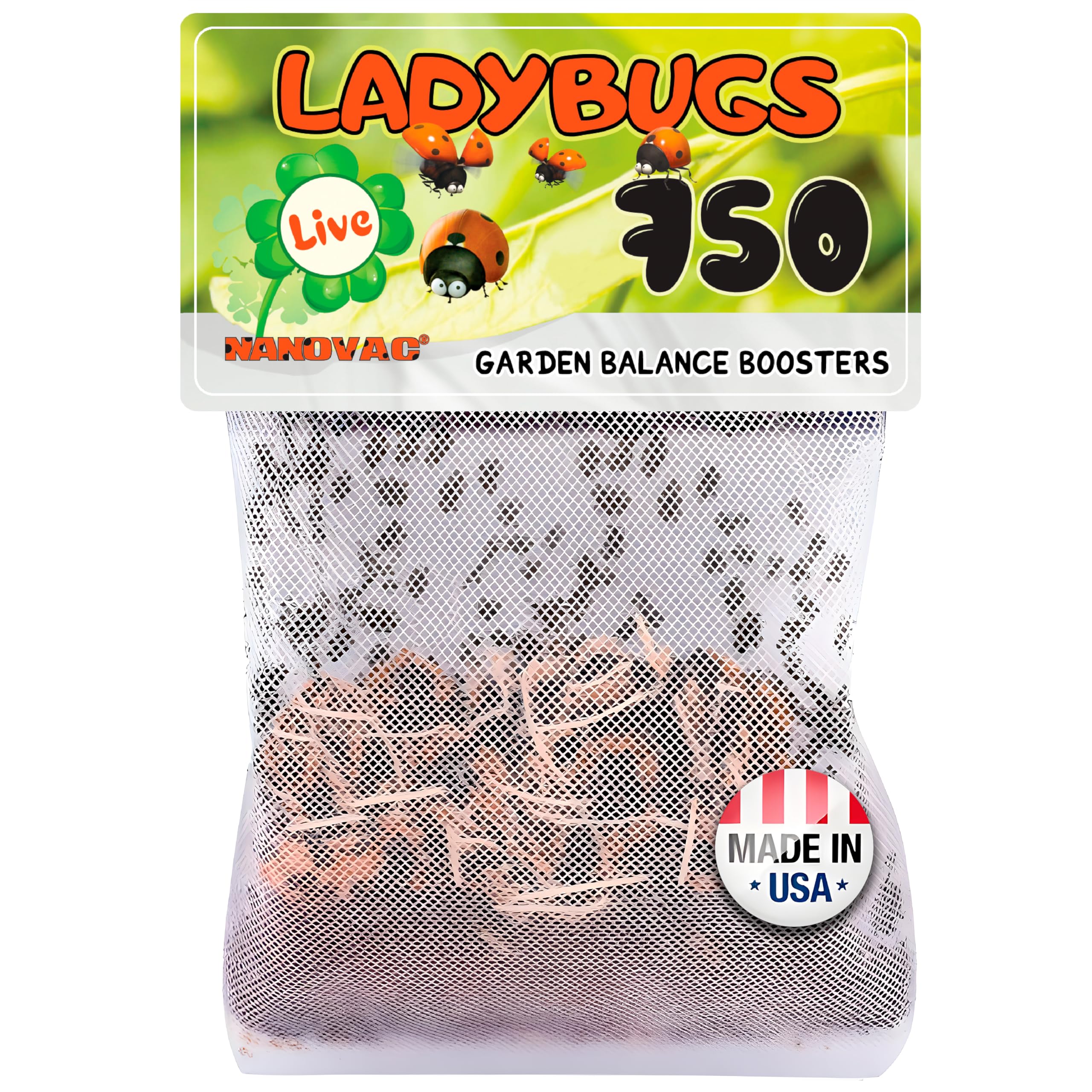 NanoVac 750 Ladybugs Live for Garden - Hippodamia Convergens - Live Lady Bugs in a Mesh Bag