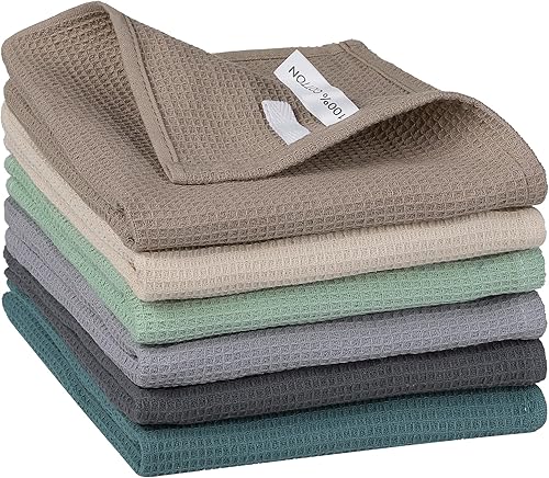 uxcell Paños de limpieza reutilizables, paquete de 6 toallas de cocina de algodón con tejido de gofre, reutilizables y lavables, trapos para secar