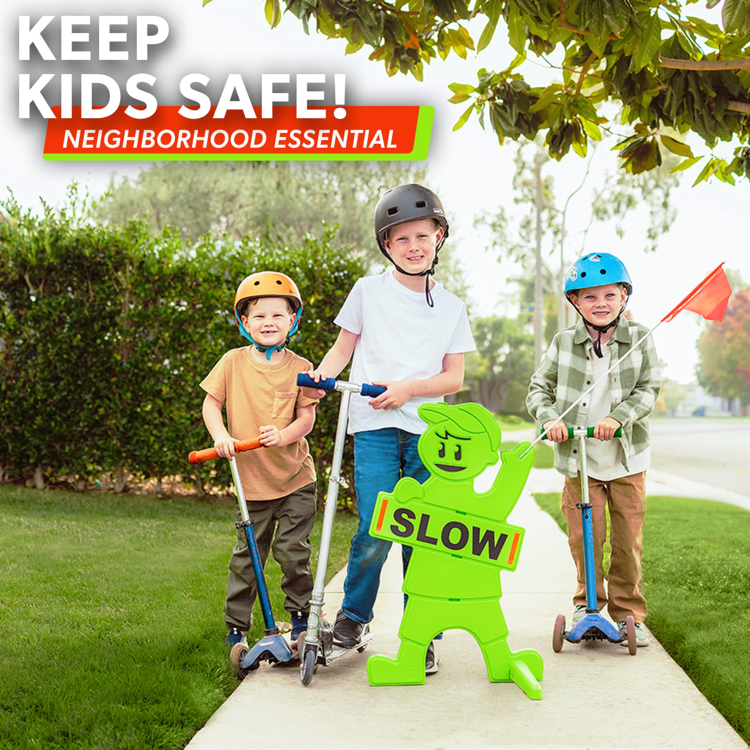 GoSports Señal de seguridad para niños en el juego, señal de alta visibilidad para vecindarios con bandera