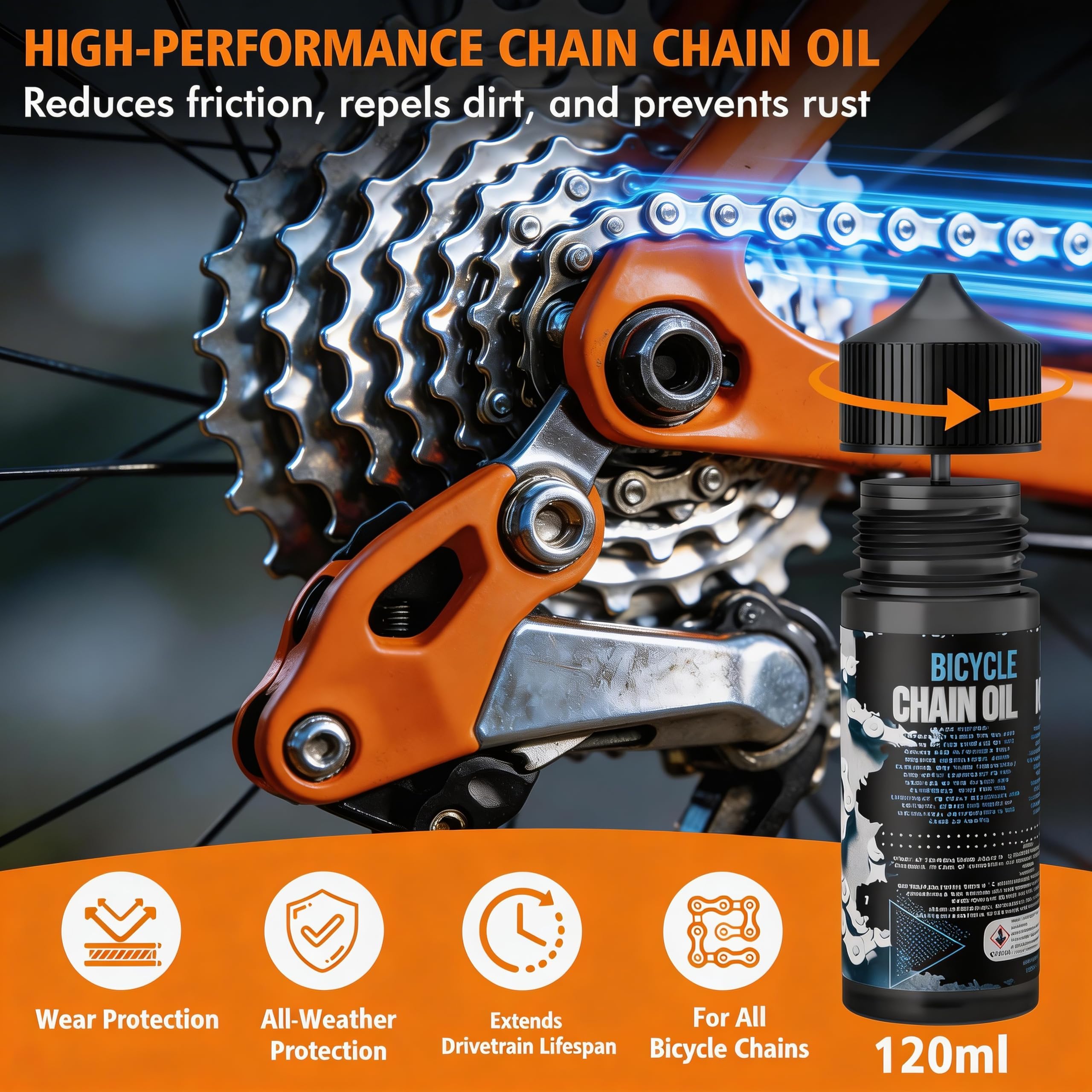 Zestaw do czyszczenia łańcucha rowerowego, zestaw do czyszczenia roweru z 450ml środka do czyszczenia łańcucha rowerowego i 120ml oleju do łańcucha rowerowego, zestaw do czyszczenia łańcucha