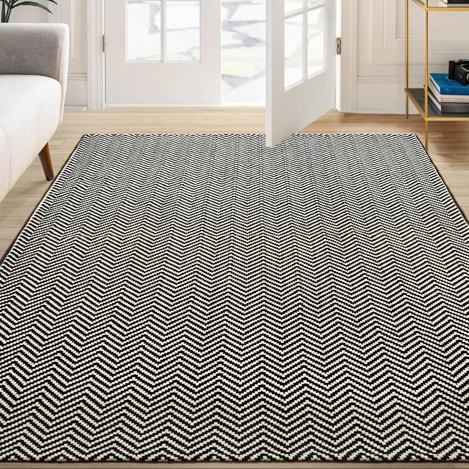 Washable Area Rug 3x5 Rugs for Entryway Boho Kitchen Rug Black and Cream Entryway Rugs Cotton Woven Indoor Reversible Rugs for Bedroom Farmhouse Floor Carpet for Living Room Entrance Bathroom