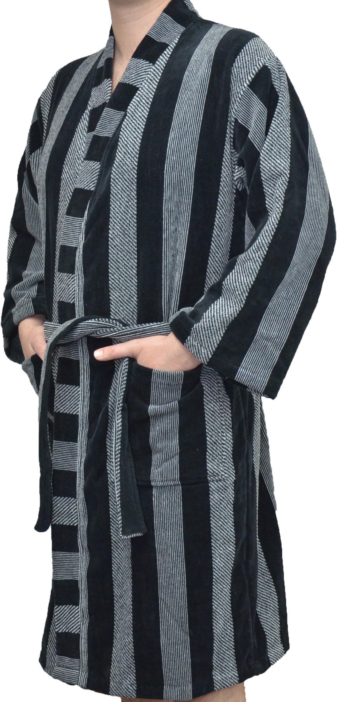 Dadya Home Textile, 100 Percent Turkish Cotton, Kimono Velour Bathrobe, Black and White