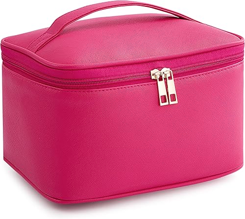 Miniatura 8 de HBlife Bolsa de maquillaje de viaje, portátil, bonita bolsa de cosméticos de cuero, bolsa de maquillaje grande, organizador de maquillaje, bolsa de