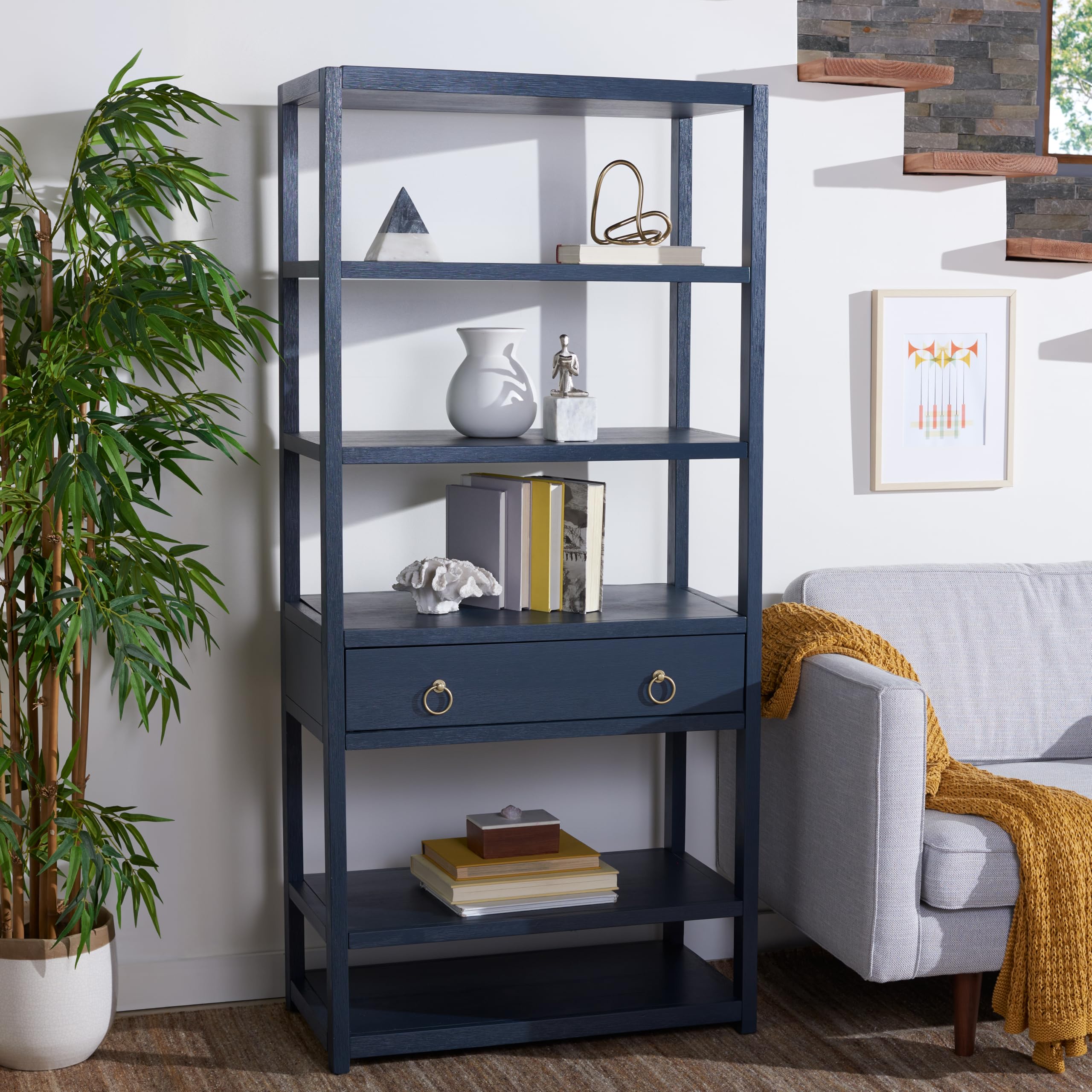 Amazon.com: Safavieh Home Collection Johni Navy and Gold 5-Shelf