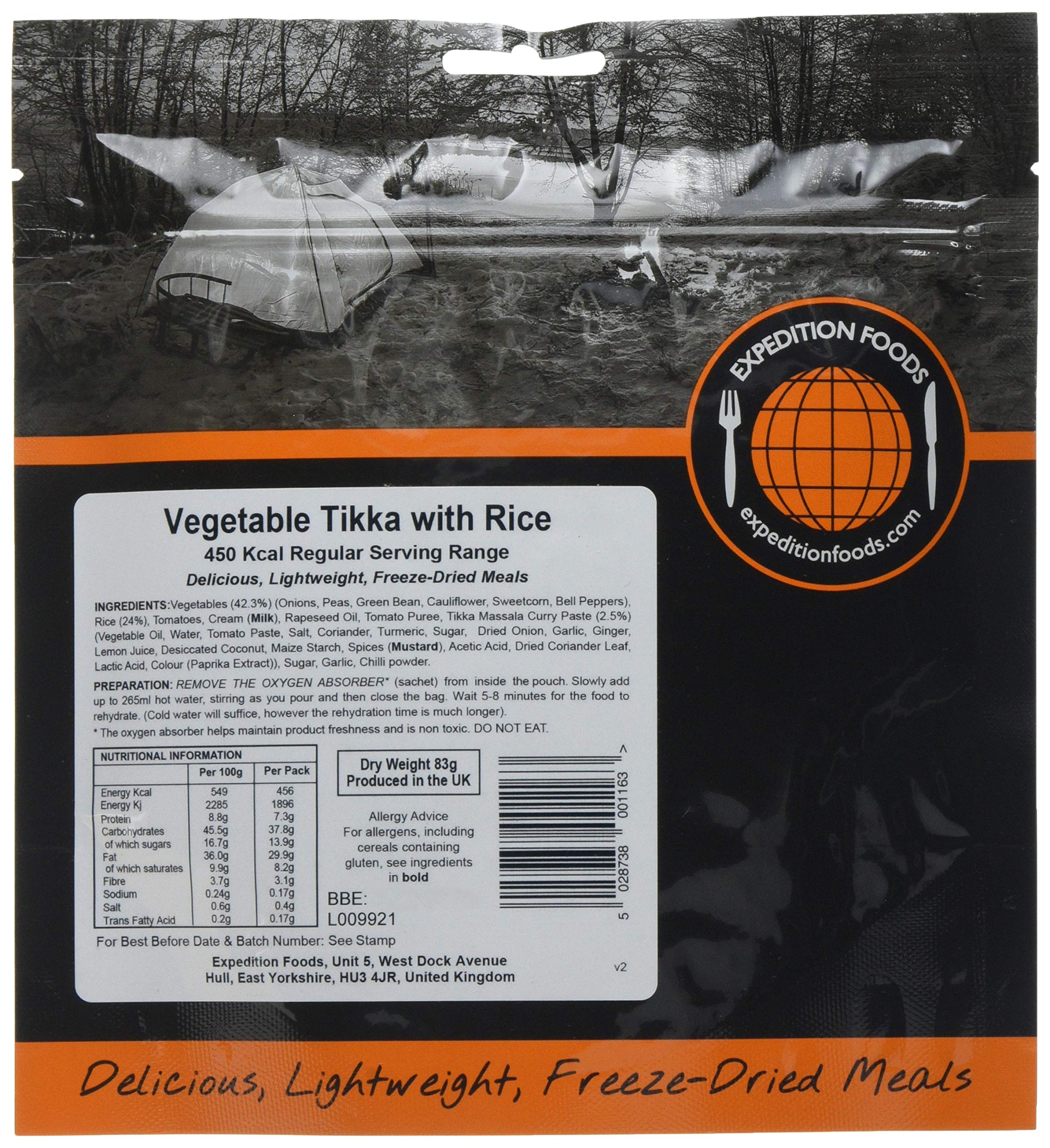 EXPEDITION FOODS Vegetable Tikka with Rice (Single Serving / 450KCAL) | Freeze-Dried Camping & Hiking Food