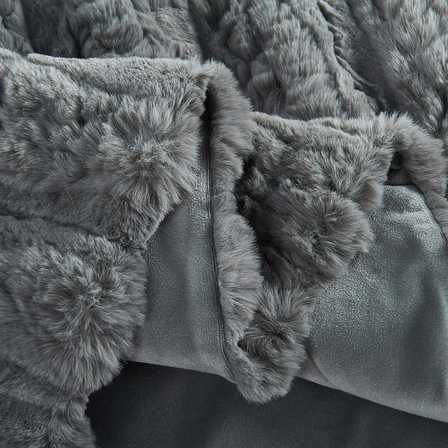 Luxury Faux Fur Throw Blanket Reversible to Cozy Velvet, 750GSM Soft Plush Warm Elegant Fuzzy Blanket for Couch, Bed, Sofa Fluffy Decorative Blankets, 50"x60", Gray
