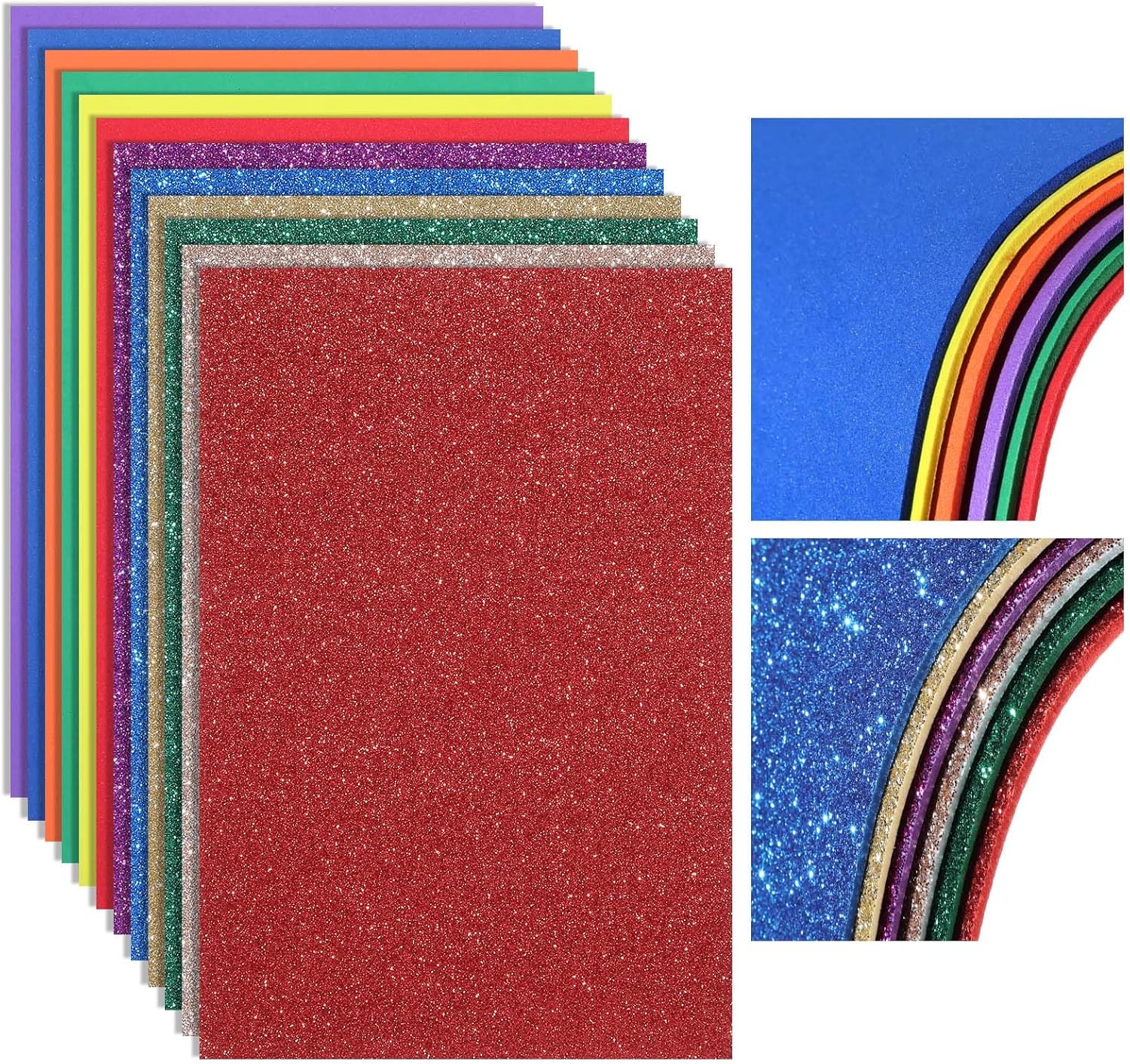 Feifeiya 48 Pack Glitter Foam Sheets Craft, 8 x 12 Inch Assorted Colors Sparkles Foam Papers for Classrooms DIY Projects Scrapbook Cutters Card Handicraft Gift(Multicolor)