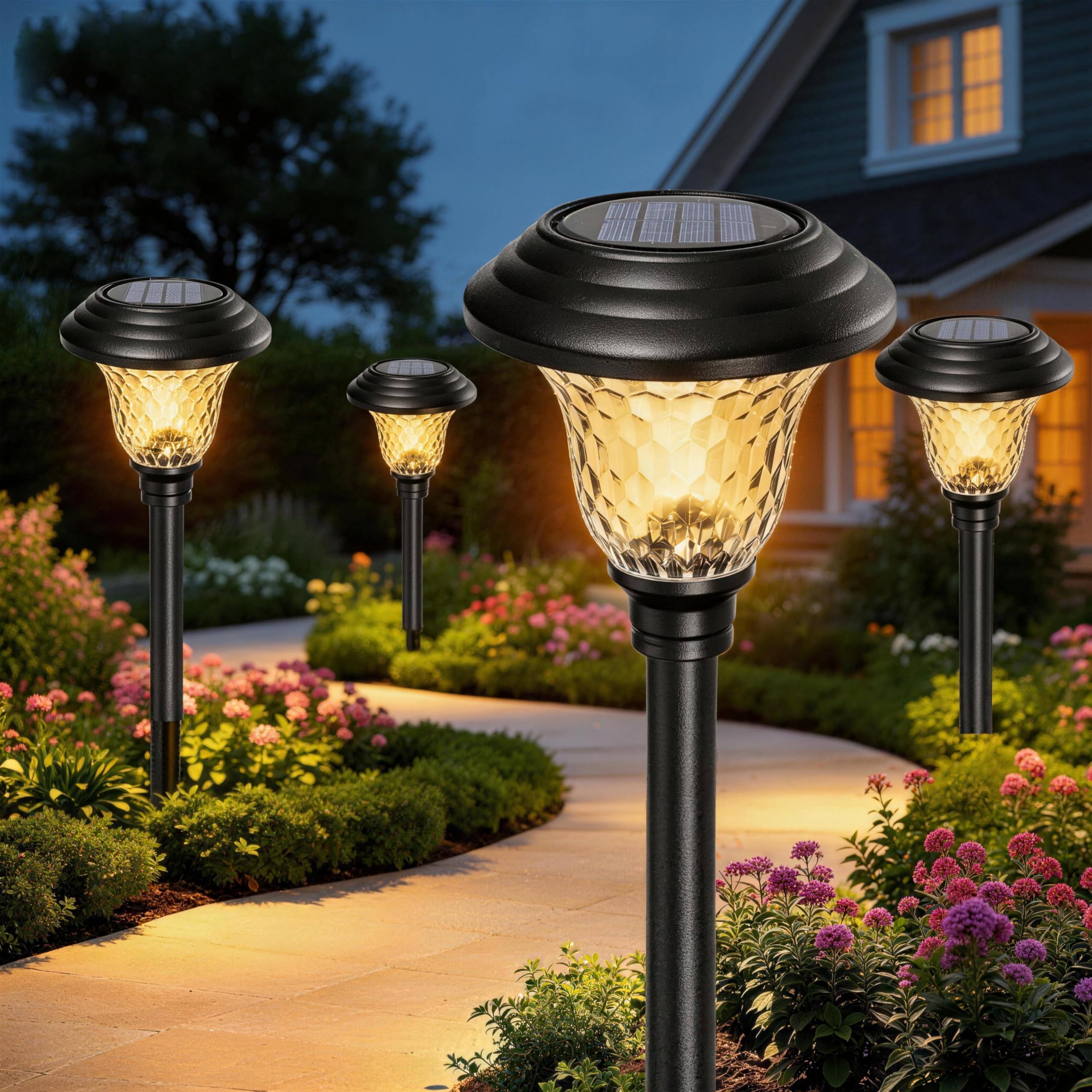 Beau Jardin 8 Pack Solar Pathway Lights White Color Changing Stainless Steel 3 Mode Outdoor Multicolor Metal Solar