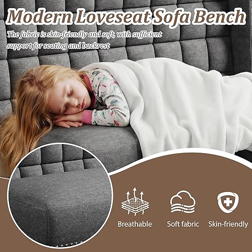 Miniatura 6 de Andeworld Sofá de Dos Plazas Moderno Settee Banco Sofá Sillón, Banco Banquette de Comedor Tapizado con Respaldo para Comedor, Sala de Estar, Pasillo