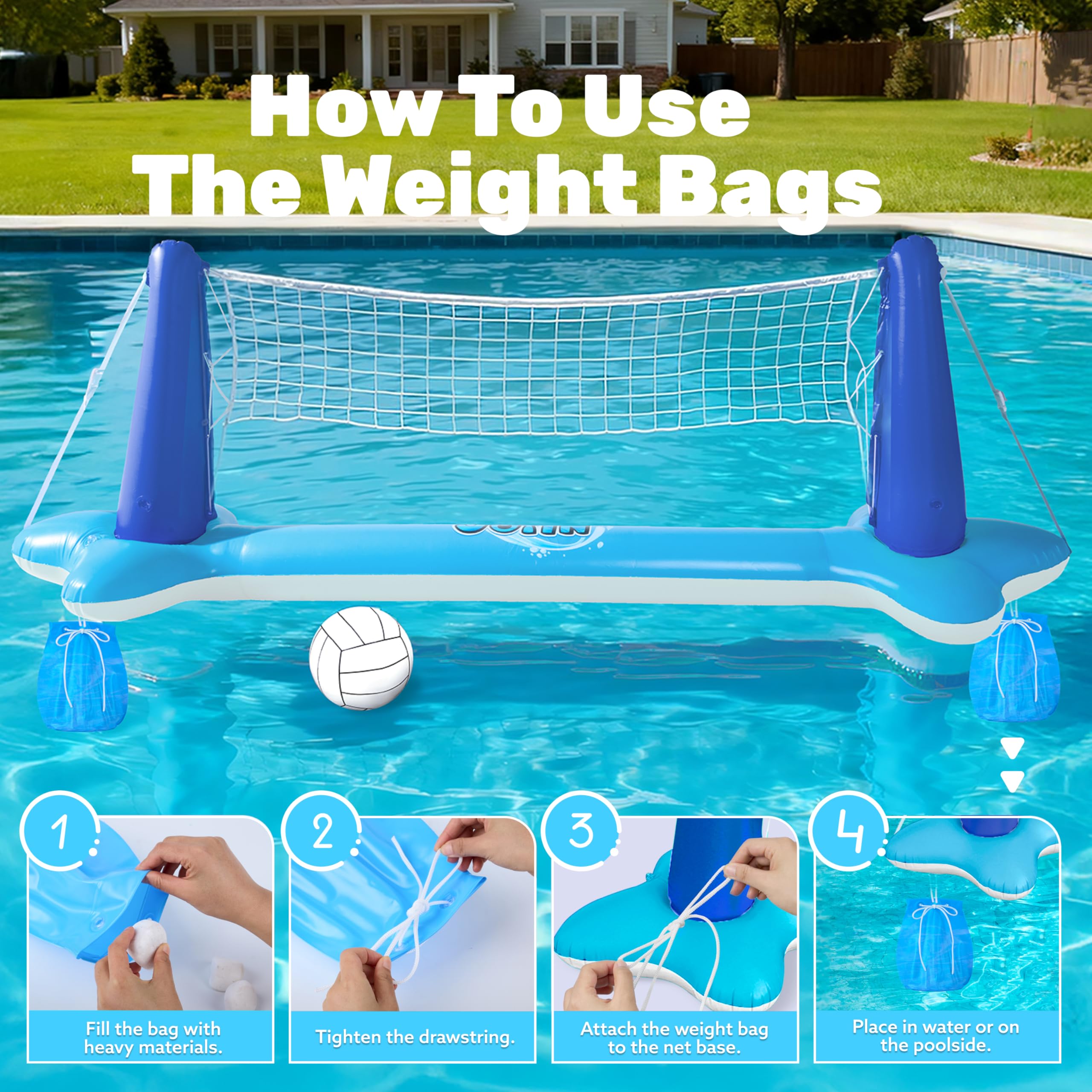 JOYIN Galleggianti gonfiabili per piscina, rete da pallavolo e canestro da basket, gioco di nuoto galleggiante per bambini/adulti, galleggianti estivi, giocattoli estivi per sport acquatici, blu scuro