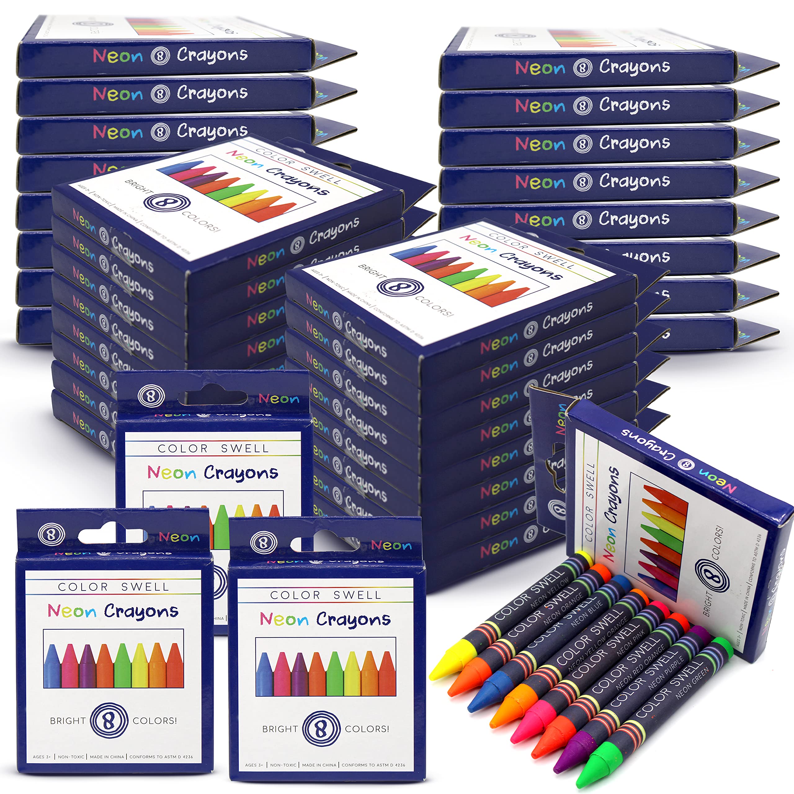 Color Swell Crayons néon en vrac, 36 paquets, 8 couleurs par paquet (288 au total)