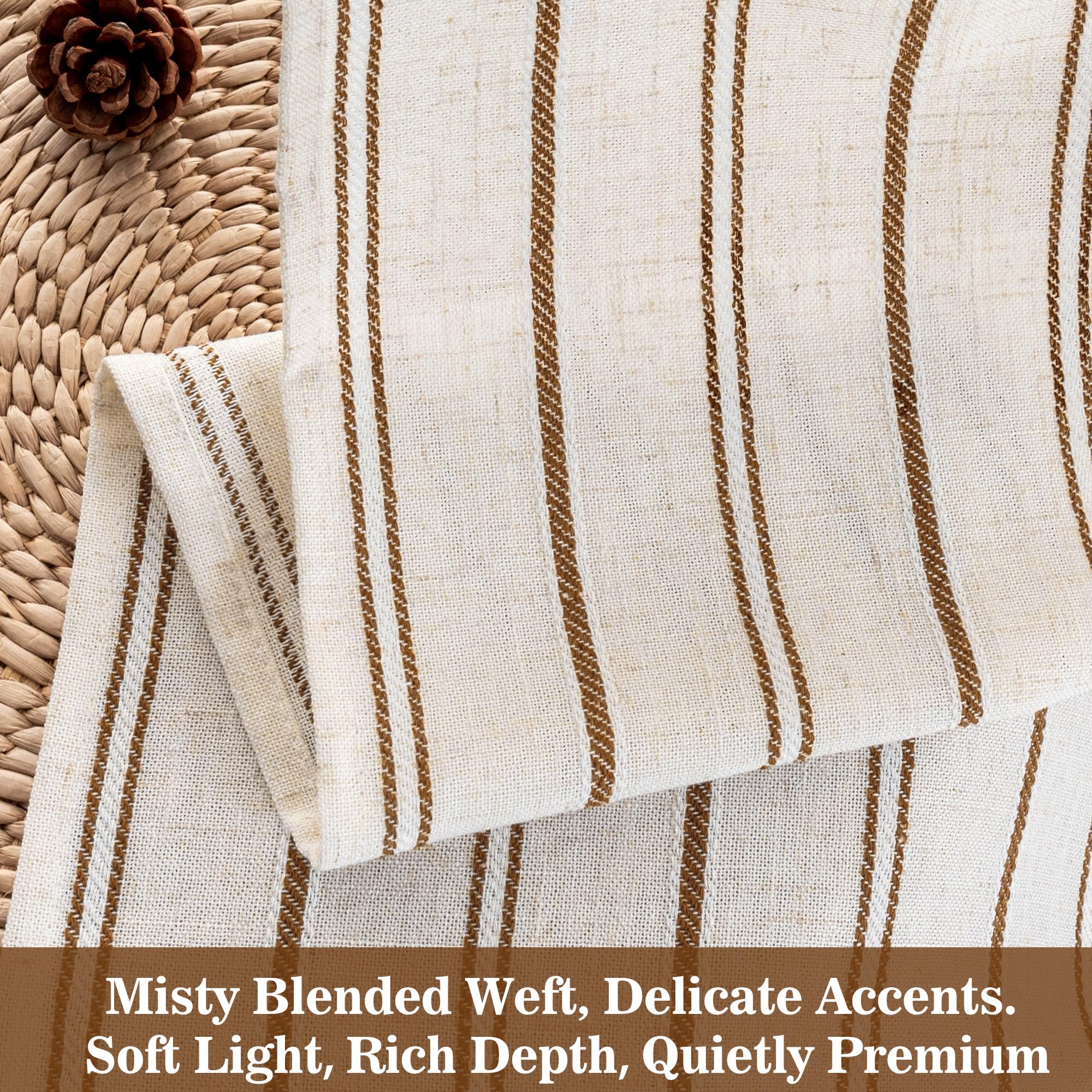 Rideau Voilage 140x245cm Lin Beige à Rayures Verticales Kaki 2er