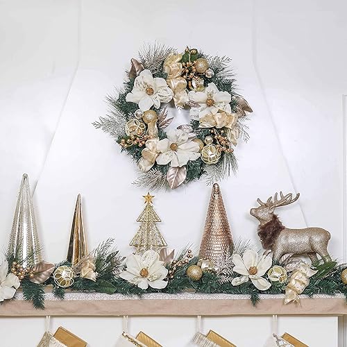 Miniatura 9 de Valery Madelyn Guirnalda de Navidad preiluminada de 6 pies con luces para manto, guirnalda de Navidad iluminada al aire libre con bolas de oro