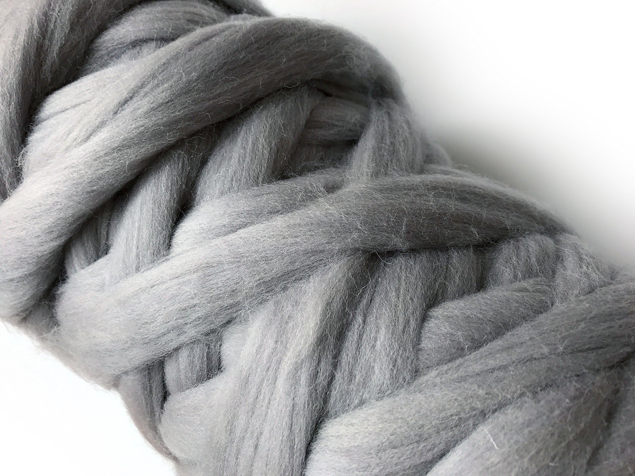 Super Chunky Merino Wool Tops for arm knitting crochet and felting 2kg skein yarn Grey