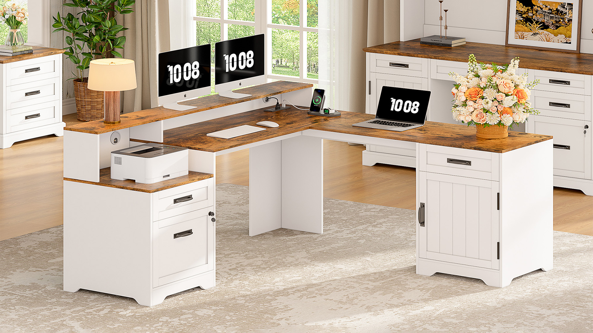 Amazon.com: Whalefall 63'' Farmhouse L Shaped Desk with Monitor