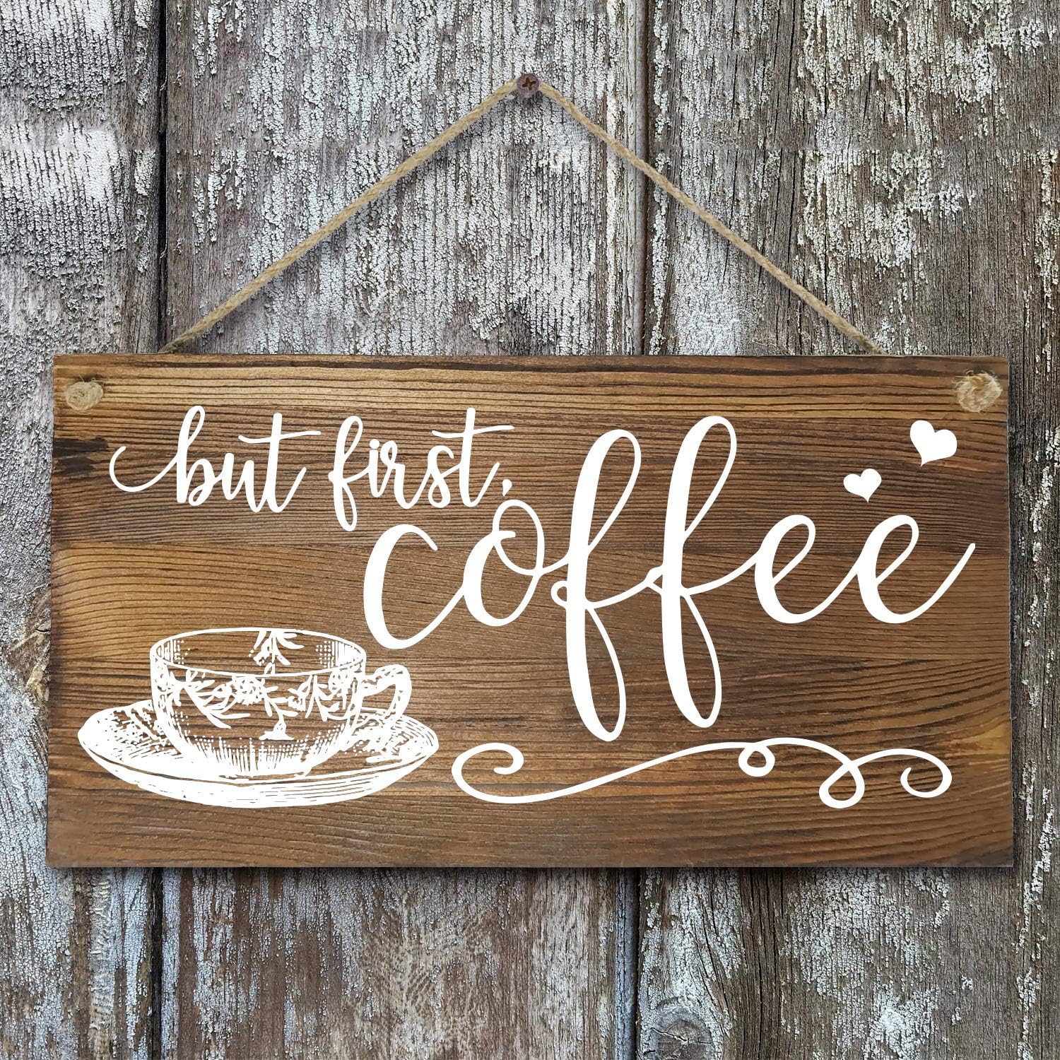 6"x 12" Rustic Solid Wood Wall Decor Decoration Sign for Kitchen Art or Office Art -But First Coffee.