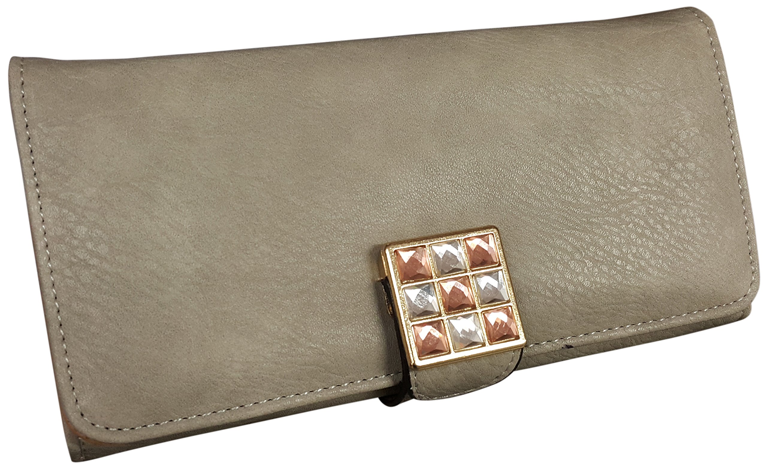Eye Catch Womens Diamante Faux Leather Coin Purse Ladies Wallet Beige