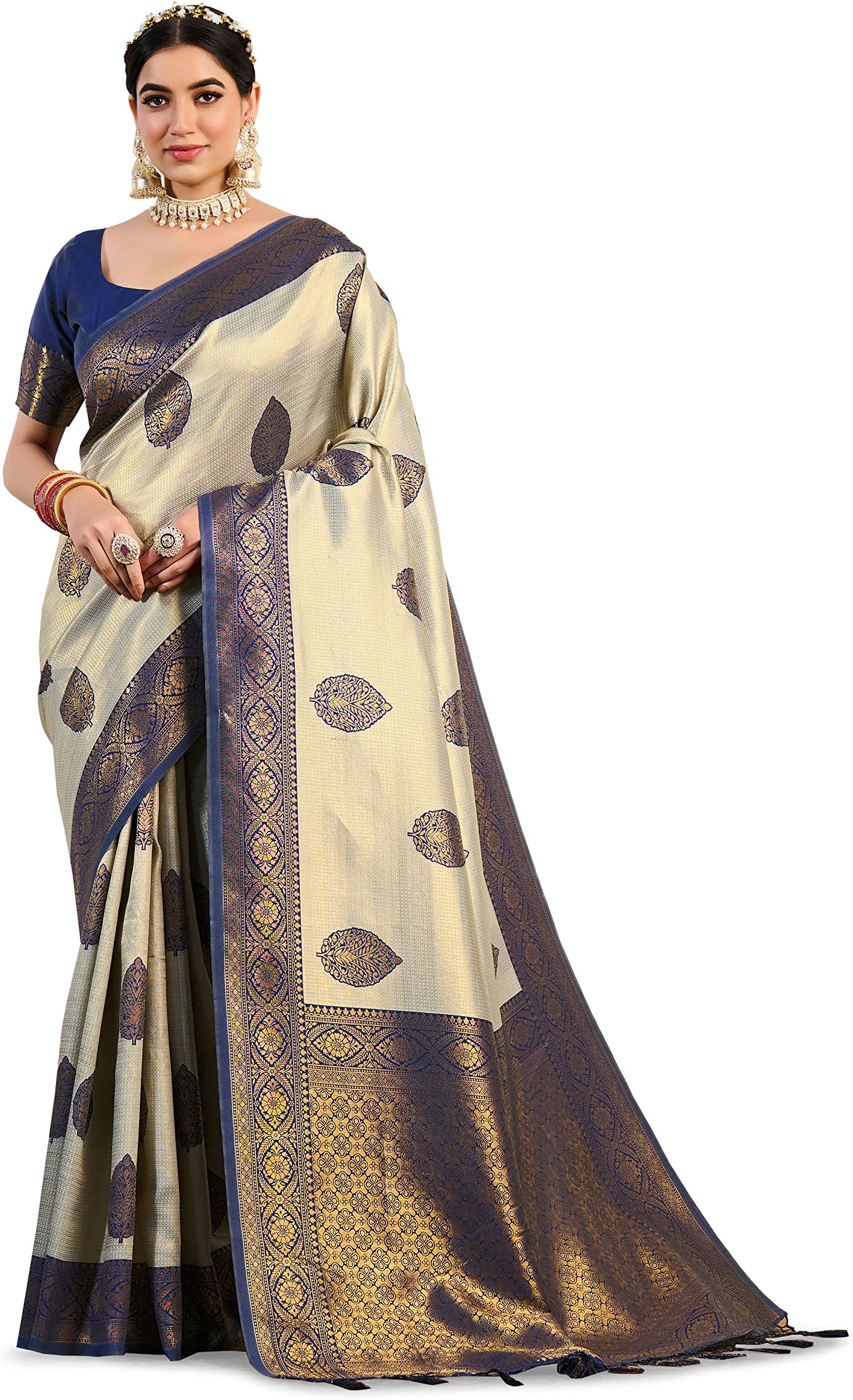 MIMOSAWomen's Woven Design Kanjivaram Style Art Silk Saree With Blouse Piece : SA0000900