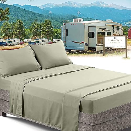Miniatura 5 de Clara Clark Juego de sábanas cortas de microfibra 1800 de 4 piezas, frescas y transpirables, sábanas de cama Queen para caravanas, sábanas de 4