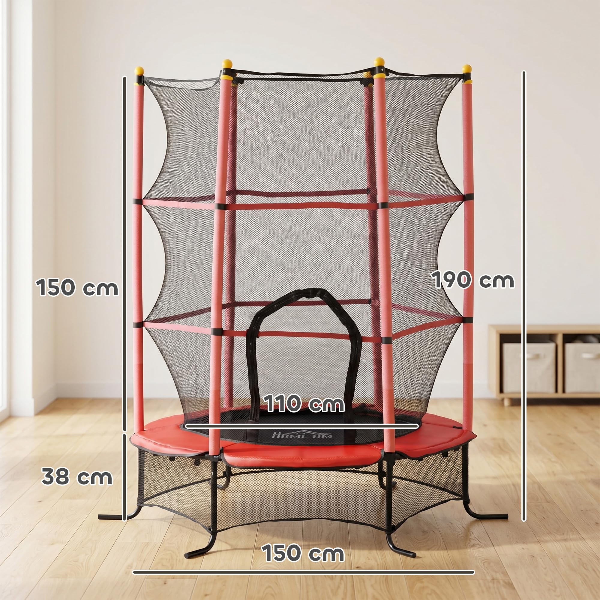 HOMCOM Trampoline Enfant Ø 1,63 m Filet de sécurité Porte zipée Couvre-Ressorts 6 poteaux rembourrés Inclus
