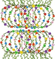 16-Pack Assorted Color Flower Crown Headbands - Eco-Friendly Floral Wreaths for Festivals, Parties, Weddings