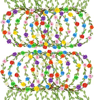 16-Pack Assorted Color Flower Crown Headbands - Eco-Friendly Floral Wreaths for Festivals, Parties, Weddings