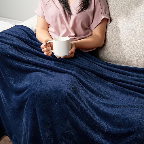 Miniatura 5 de Pavilia - Manta de tela de vellón, súper suave, afelpada, manta de franela de lujo, microfibra ligera para sofá o cama (azul marino, 50 x 60