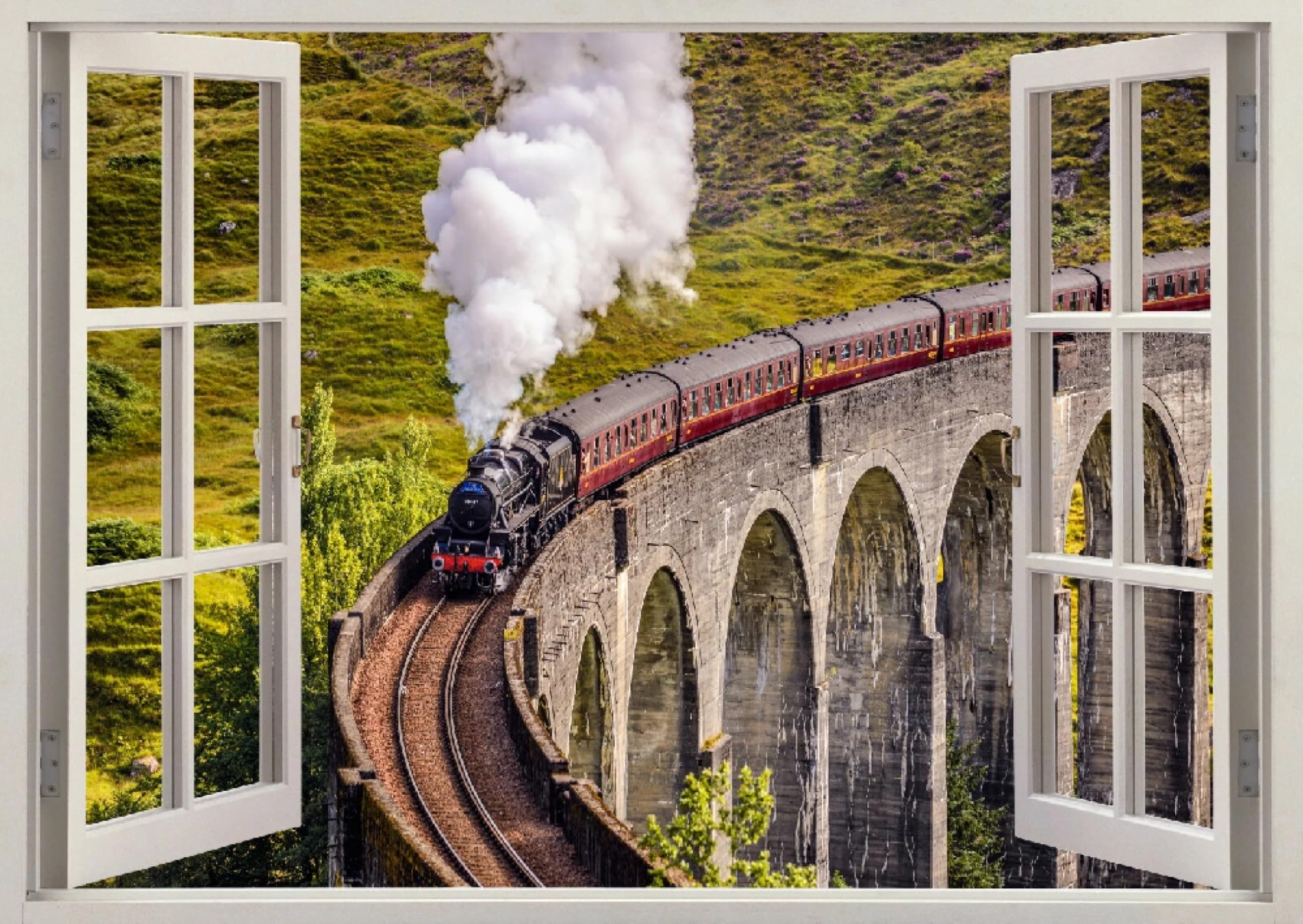 Adesivi decorativi da parete 3DPaesaggio Ferroviario Adesivi murali Decalcomanie murali 3D fracassate Wall Vinyl Family for Camera da letto Soggiorno Nursery Home Wall Décor 58x101cm