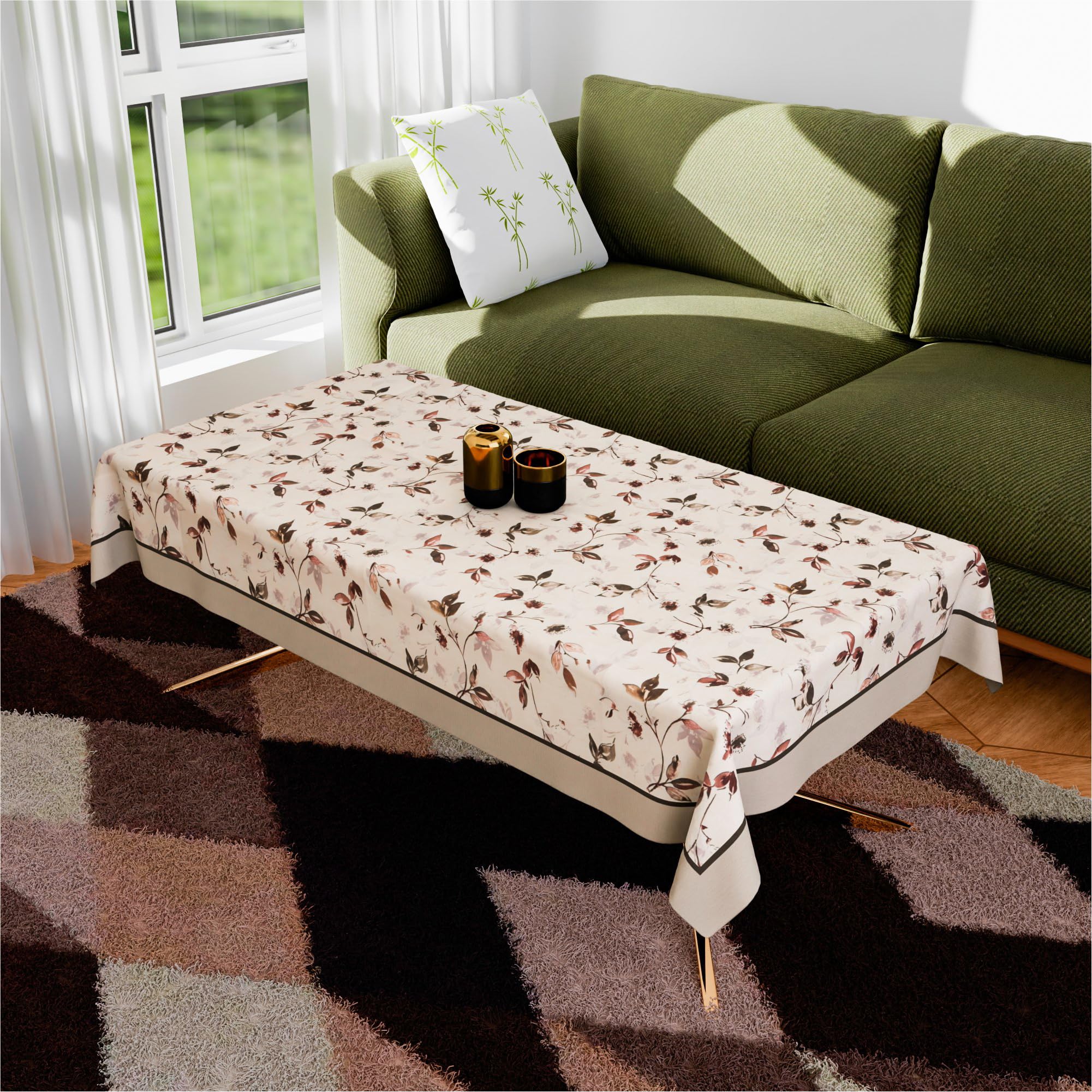 Kuber Industries Center Table Cover | 40x60 Inch | Kitchen Dining Table Cloths | Cotton 4 Seater Table Cover | Indoor & Outdoor Table Cover | Brown Leaf American Slub 0024 | C.T.C | Cream