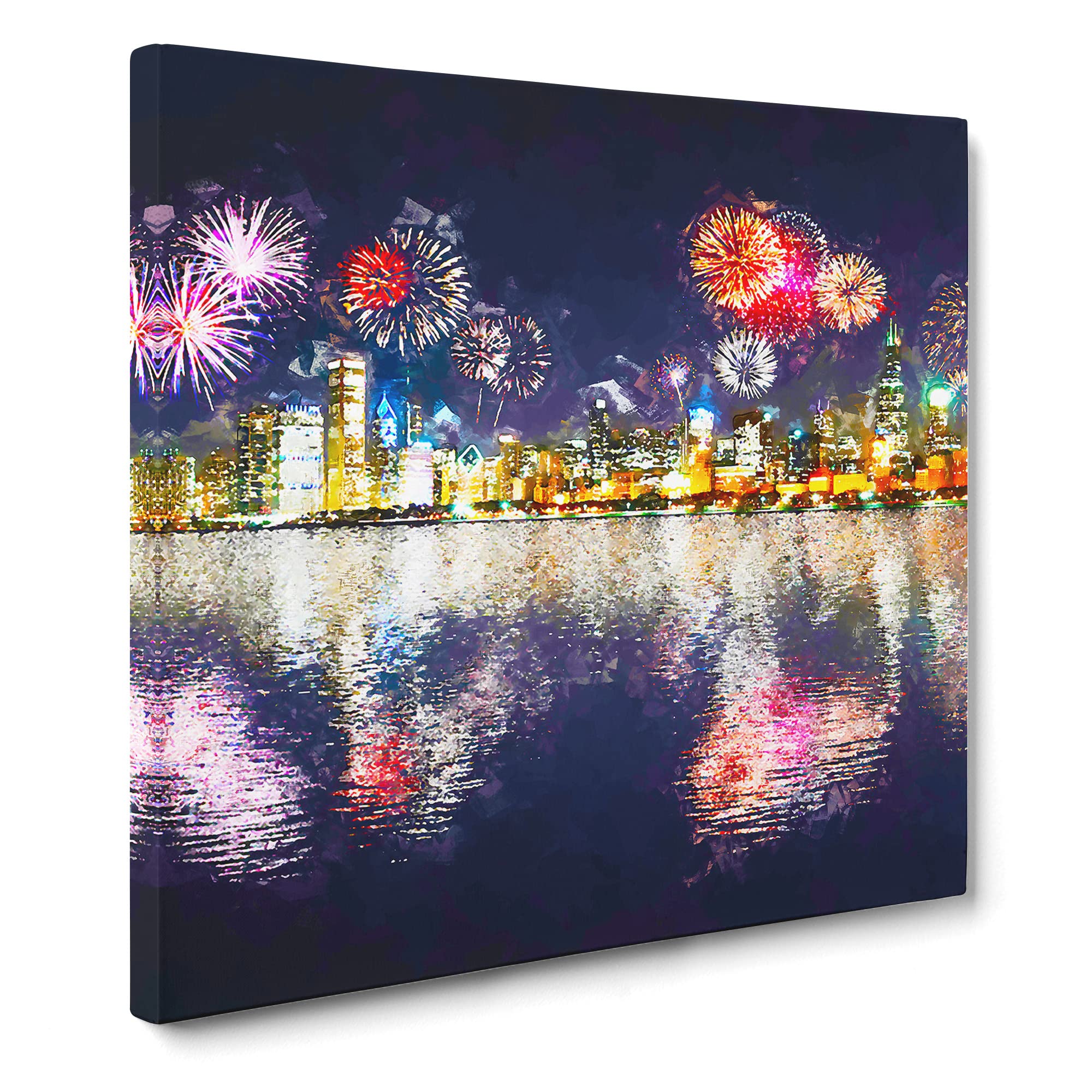 Fireworks Above the Chicago Canvas Print, Mixed, 35L x 35W cm