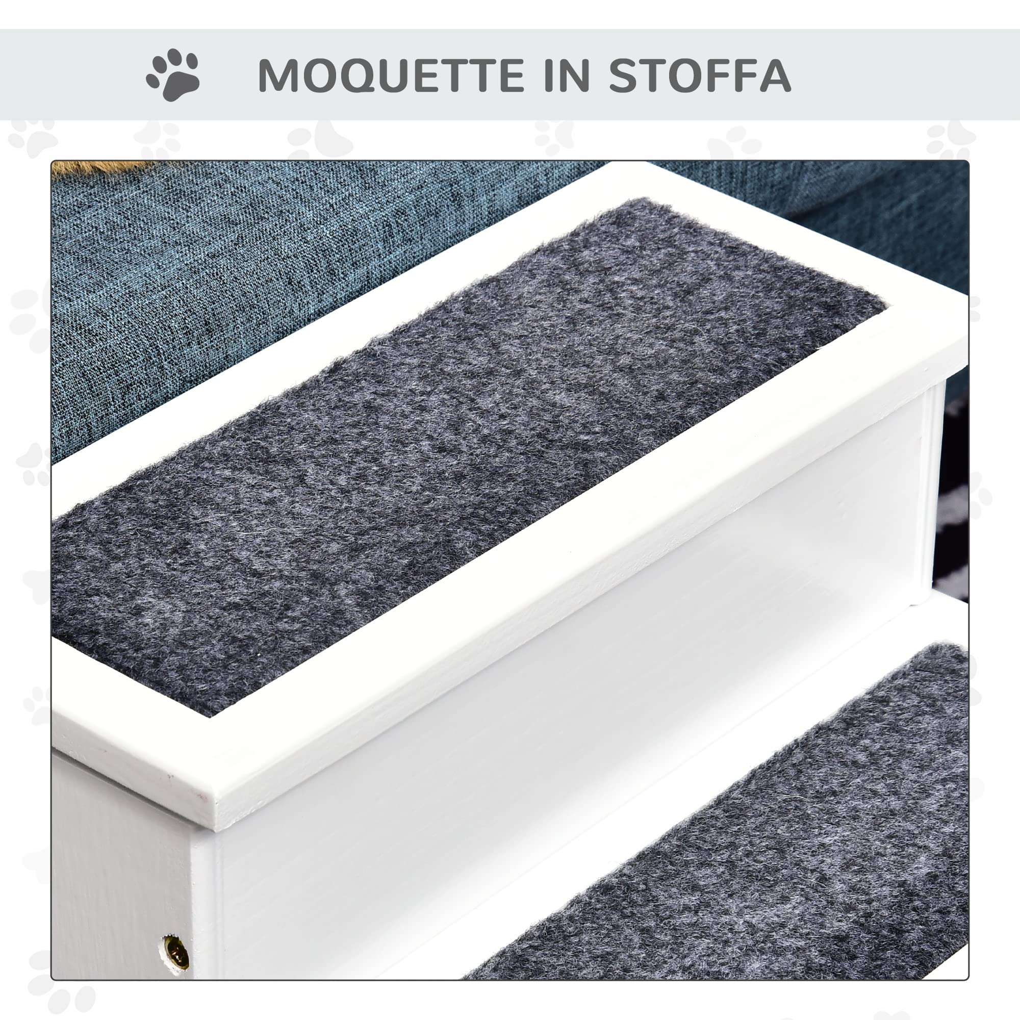 Scaletta Per Cani 3 Gradini PawHut Con Tappetino Antiscivolo - 40,5x44,5x38 Cm, Grigio, Contenitore Interno