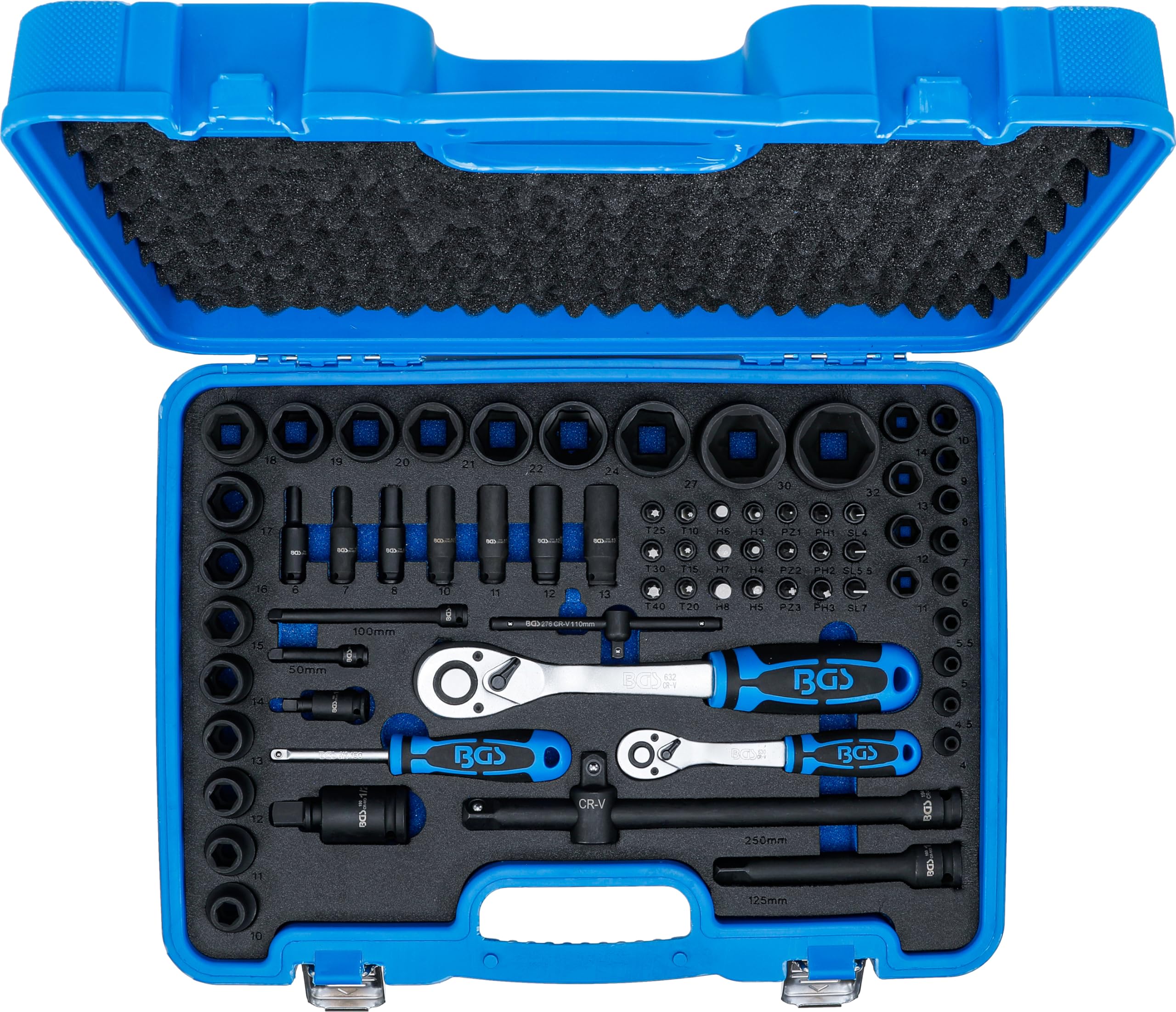 BGS 5255 | Juego de llaves de vaso de impacto hexagonal | 6,3 mm (1/4") + 12,5 mm (1/2") | 69 piezas