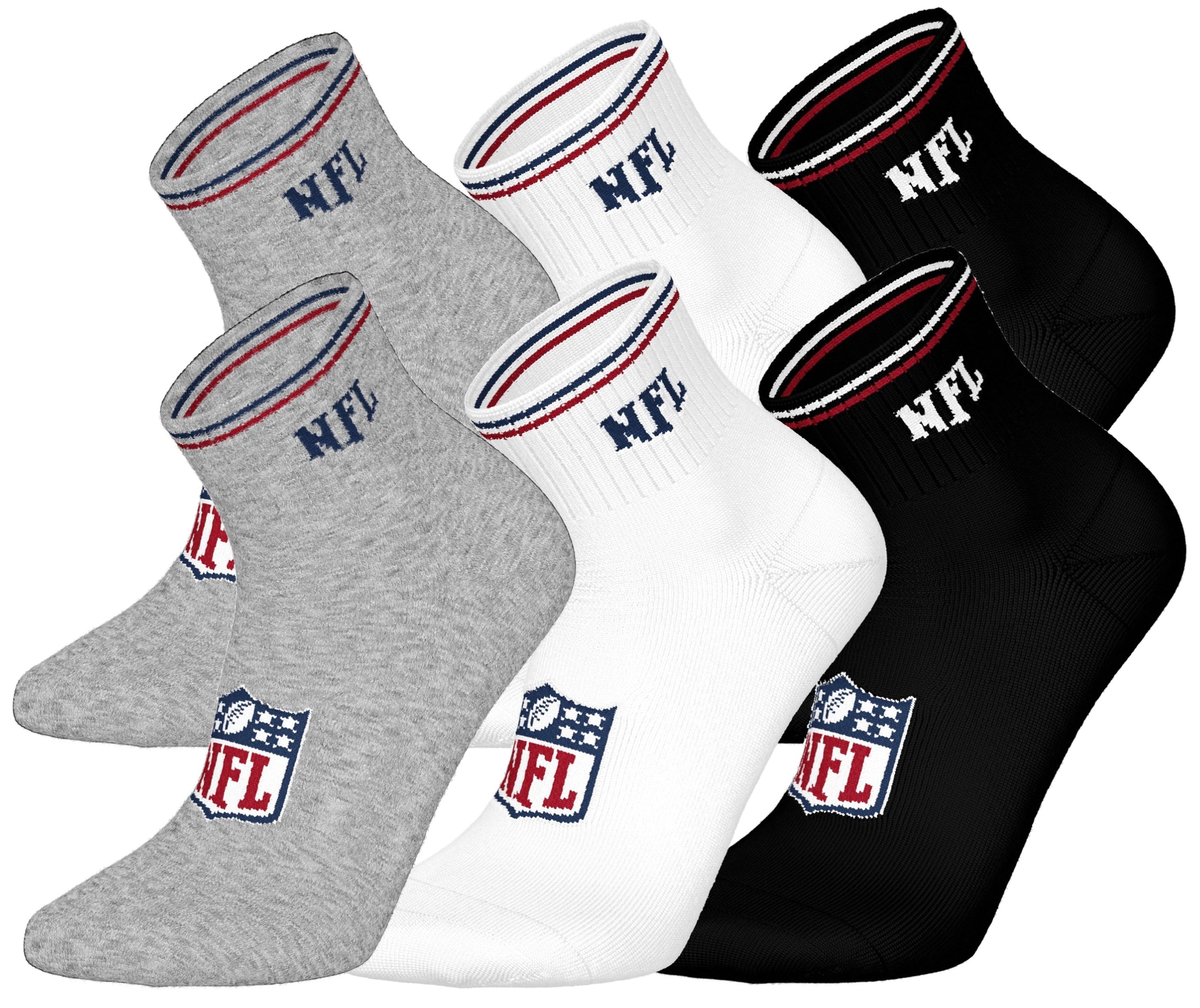 NFL Shield 6pk Quarter Socks - MGR/WHT/BLK - 43/46