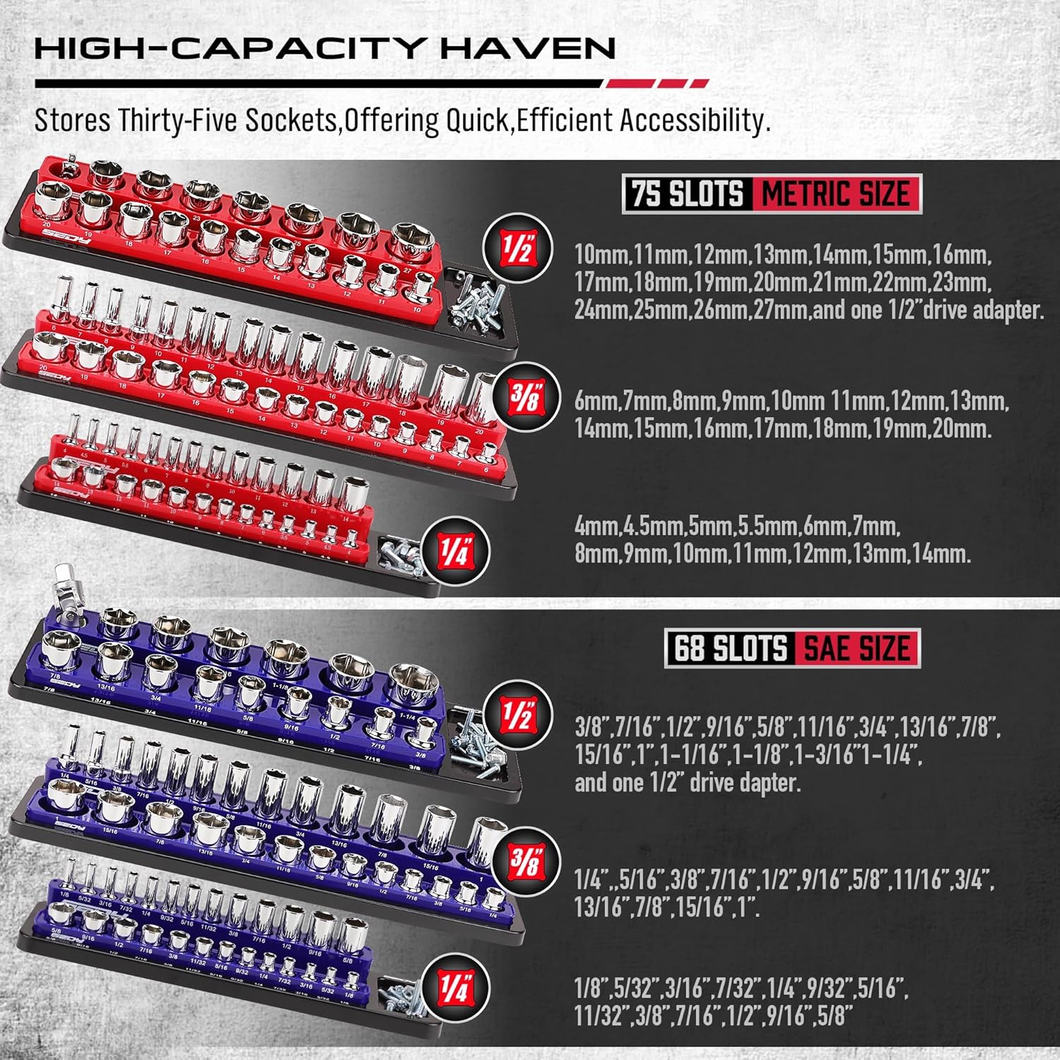 15-Piece Detachable Magnetic Socket Holder Organizer Set